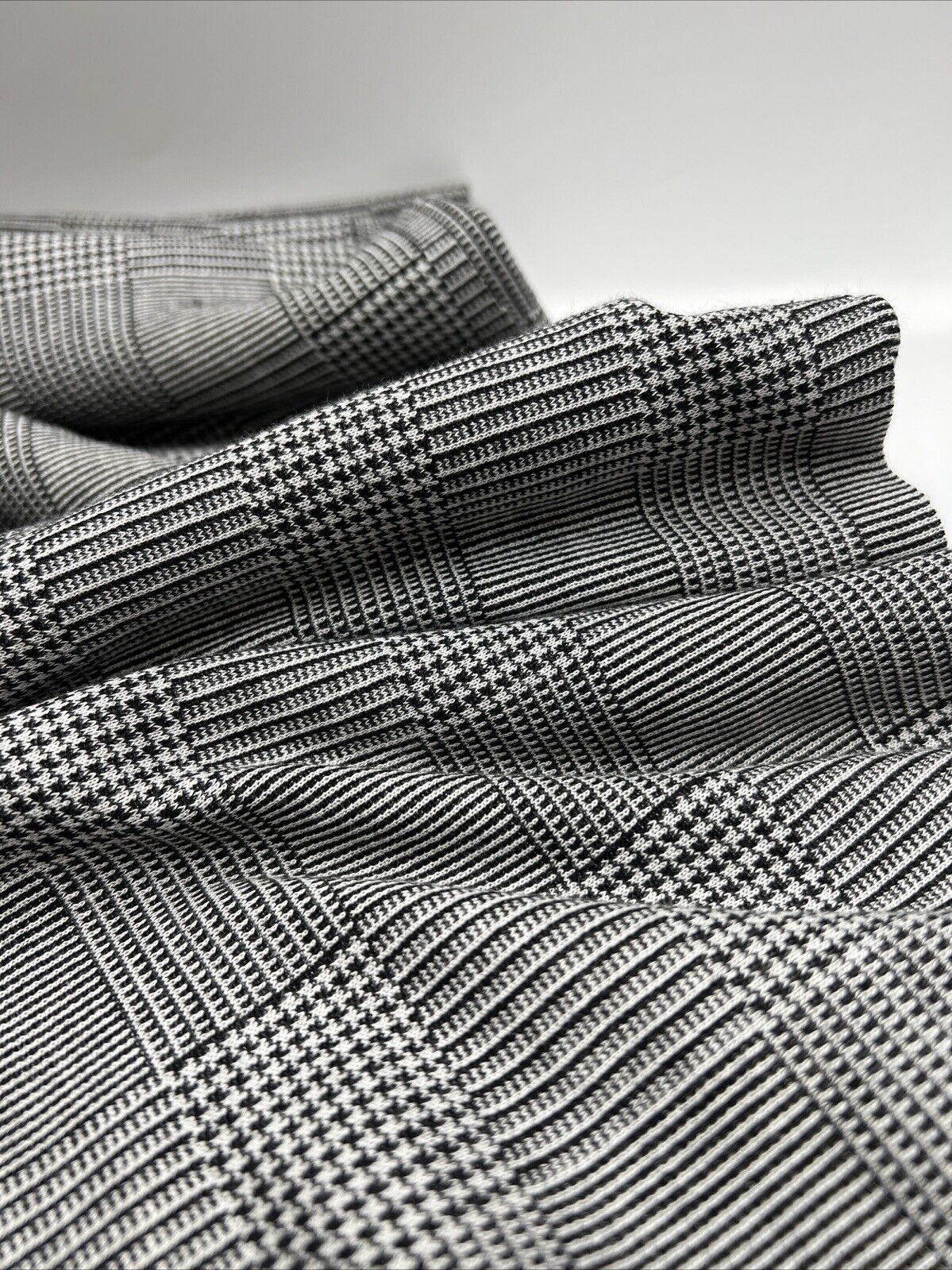 Dark Grey Black Check Ponte Fabric