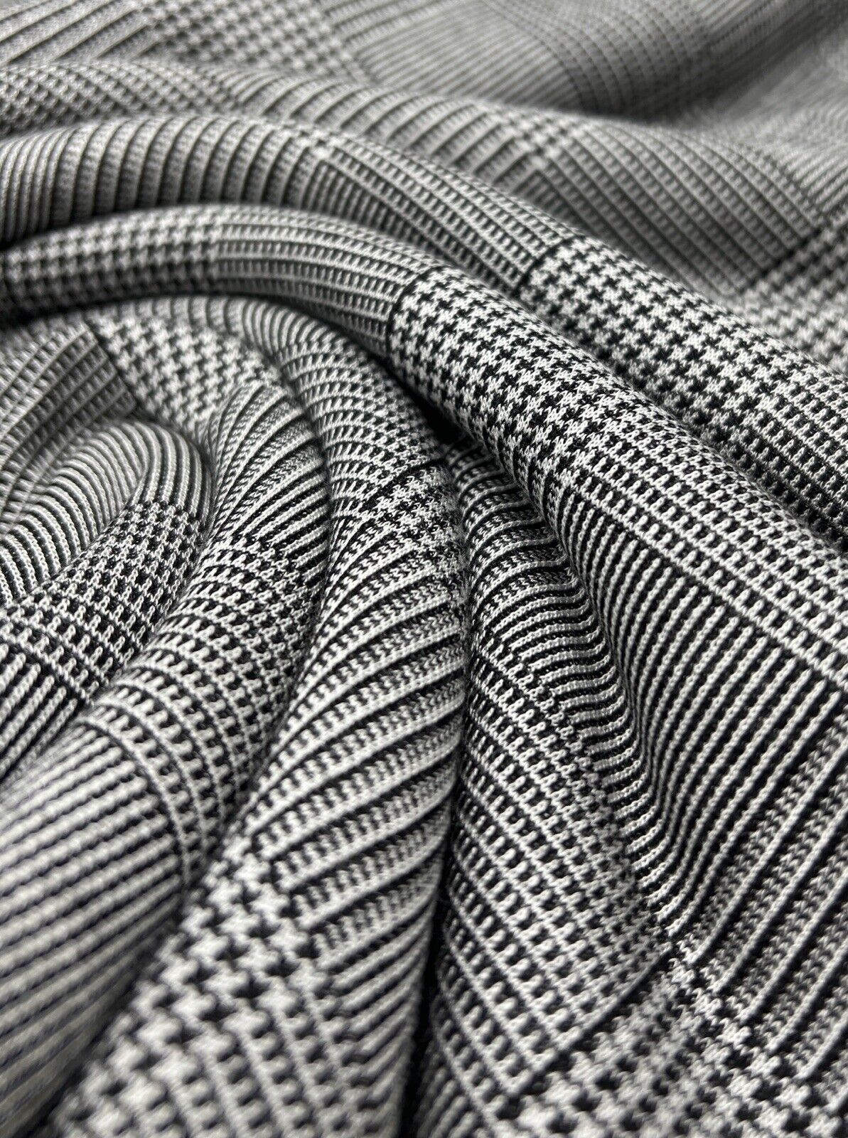Dark Grey Black Check Ponte Fabric