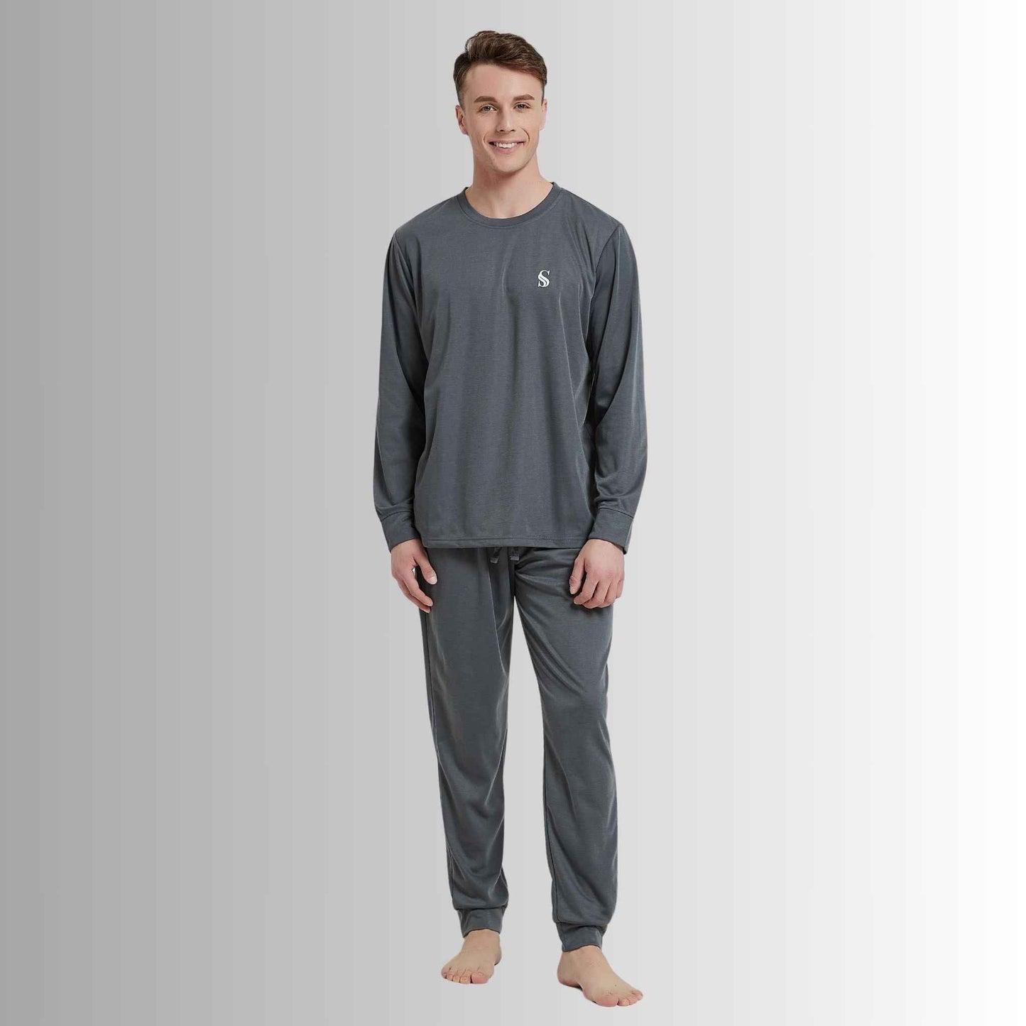 Men's Dark Grey Loungewear Set with Long Sleeve Pyjamas for Ultimate Comfort