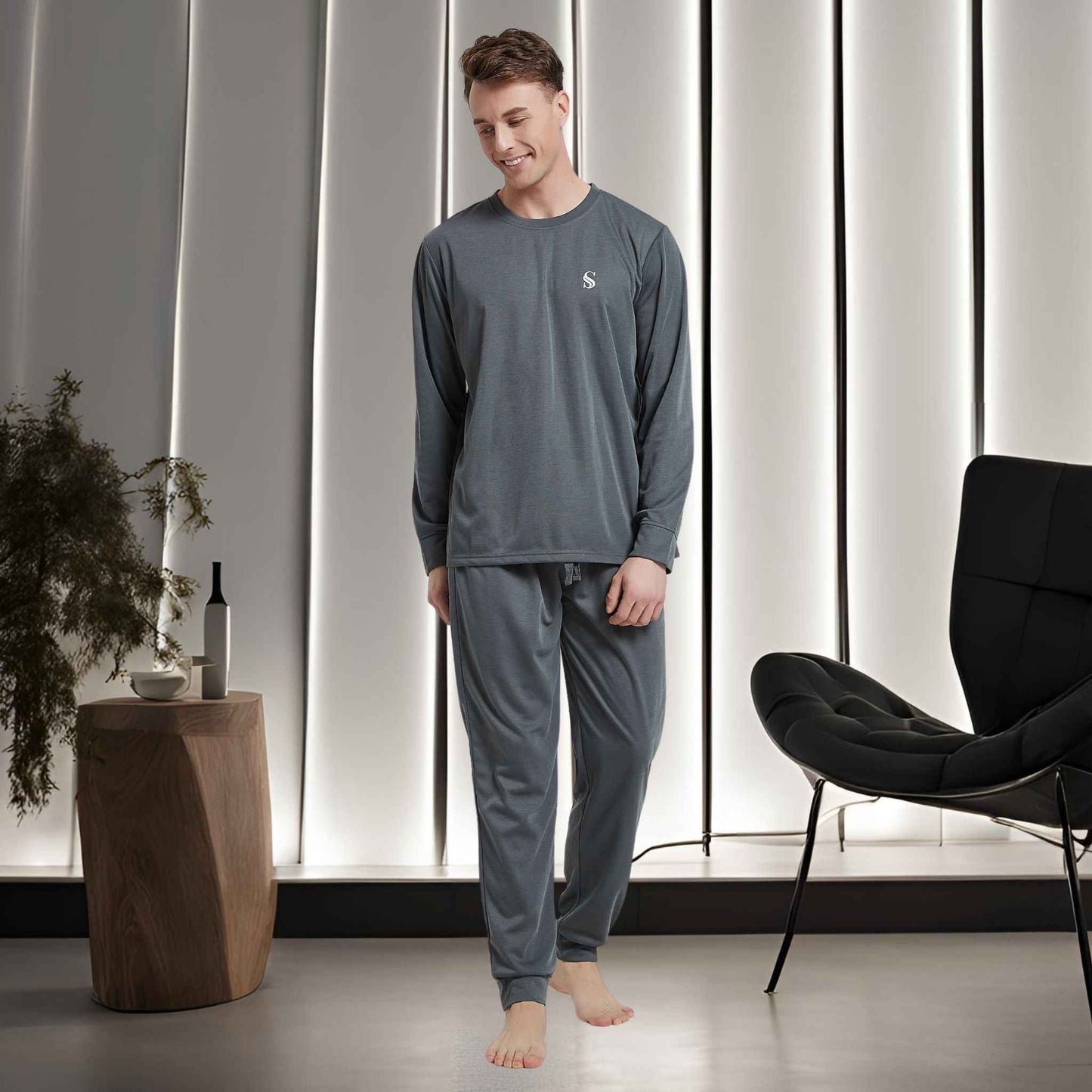 Men's Dark Grey Loungewear Set with Long Sleeve Pyjamas for Ultimate Comfort