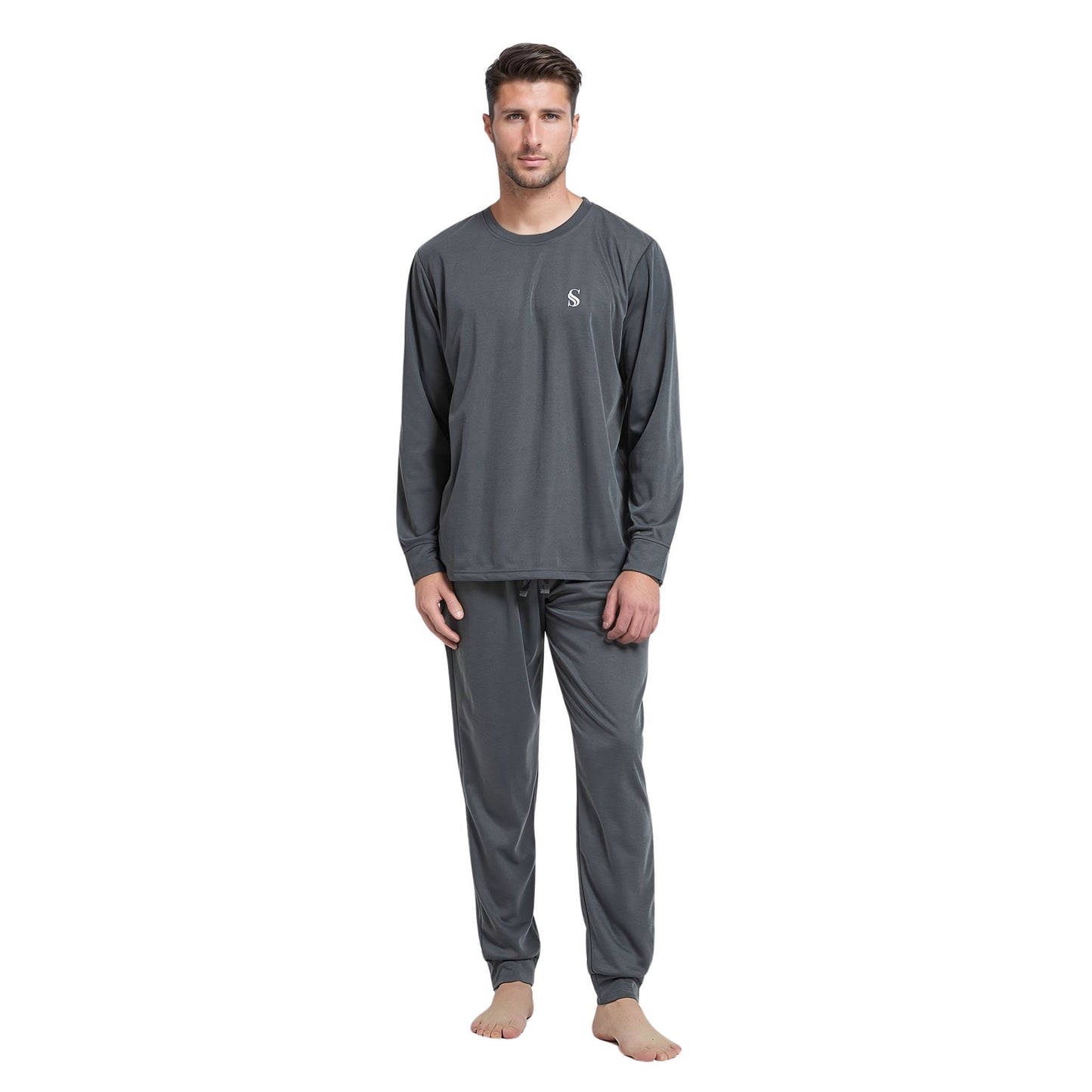Men's Dark Grey Loungewear Set with Long Sleeve Pyjamas for Ultimate Comfort