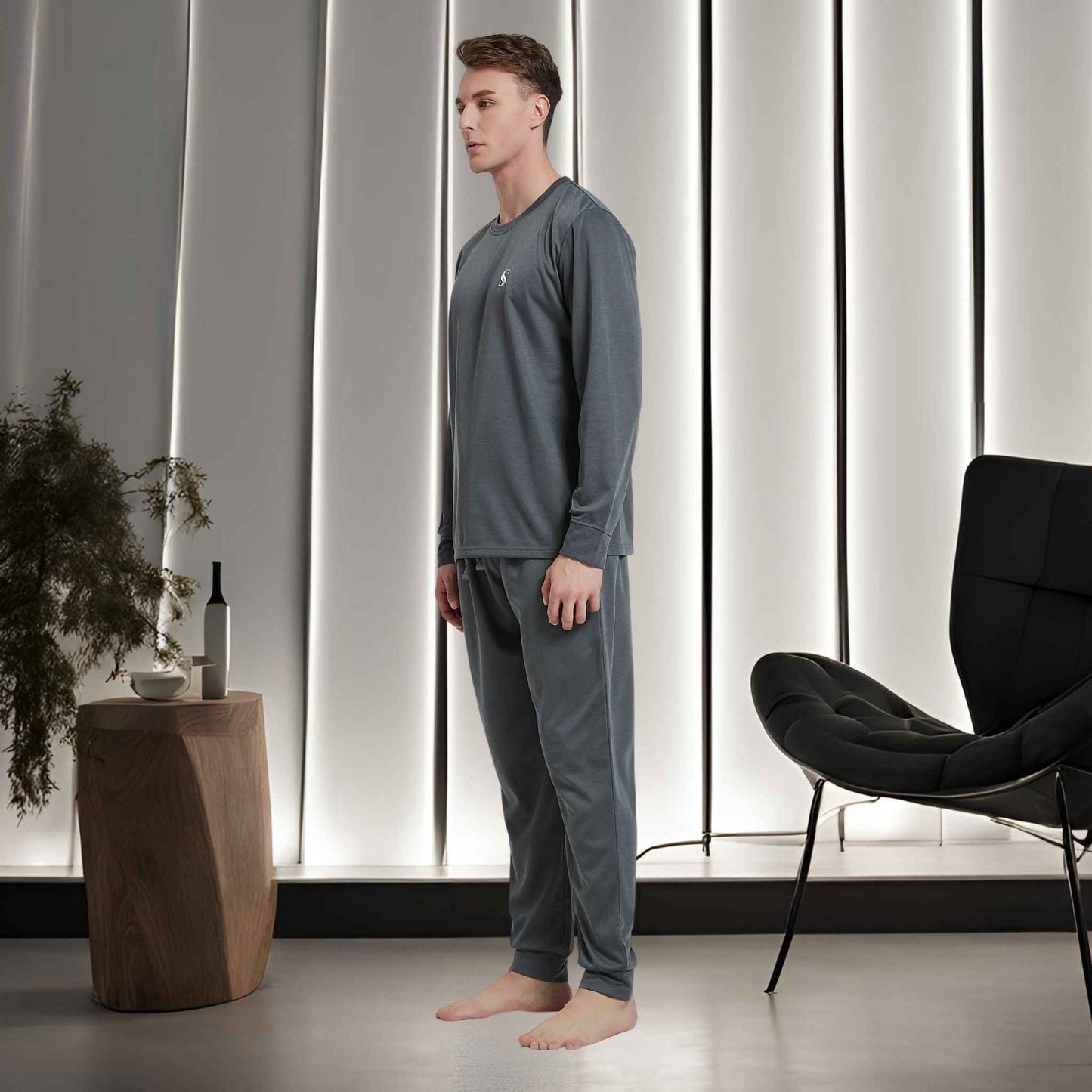 Men's Dark Grey Loungewear Set with Long Sleeve Pyjamas for Ultimate Comfort