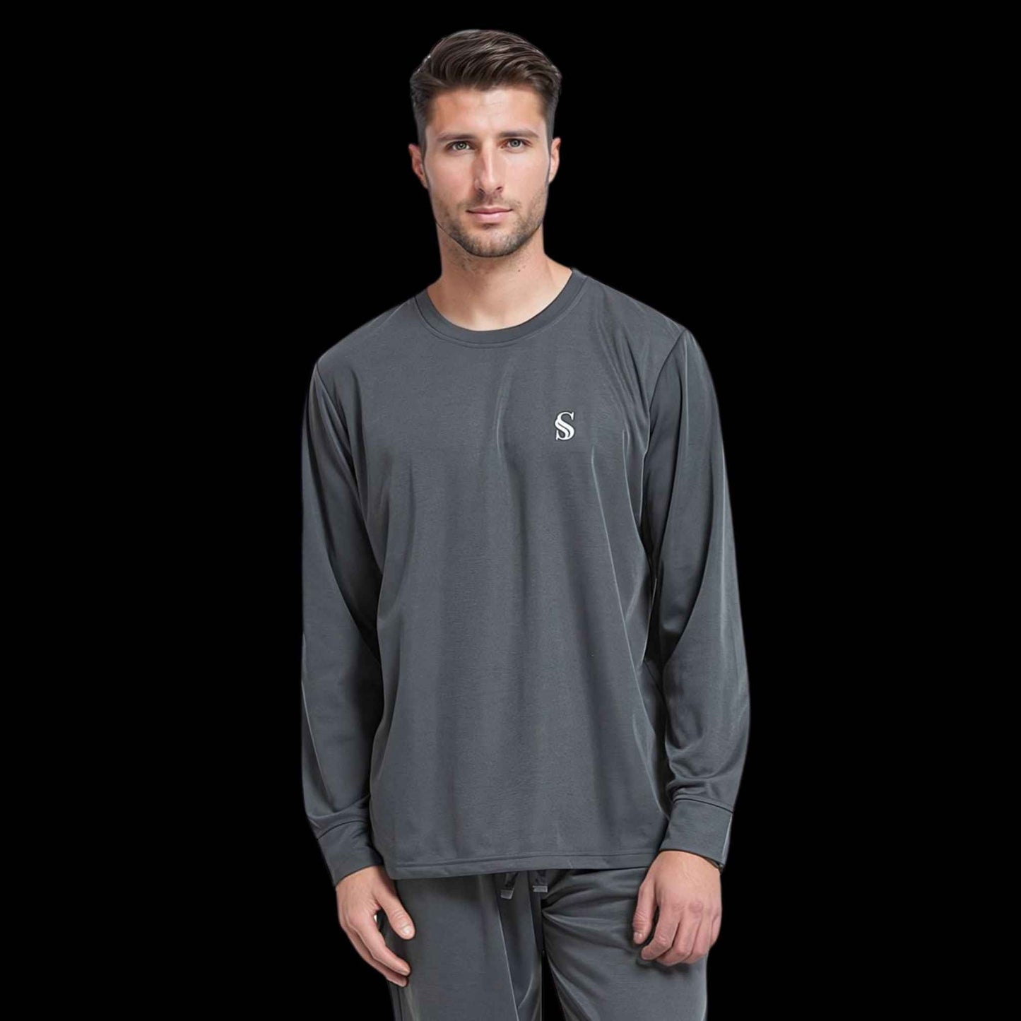 Men's Dark Grey Loungewear Set with Long Sleeve Pyjamas for Ultimate Comfort