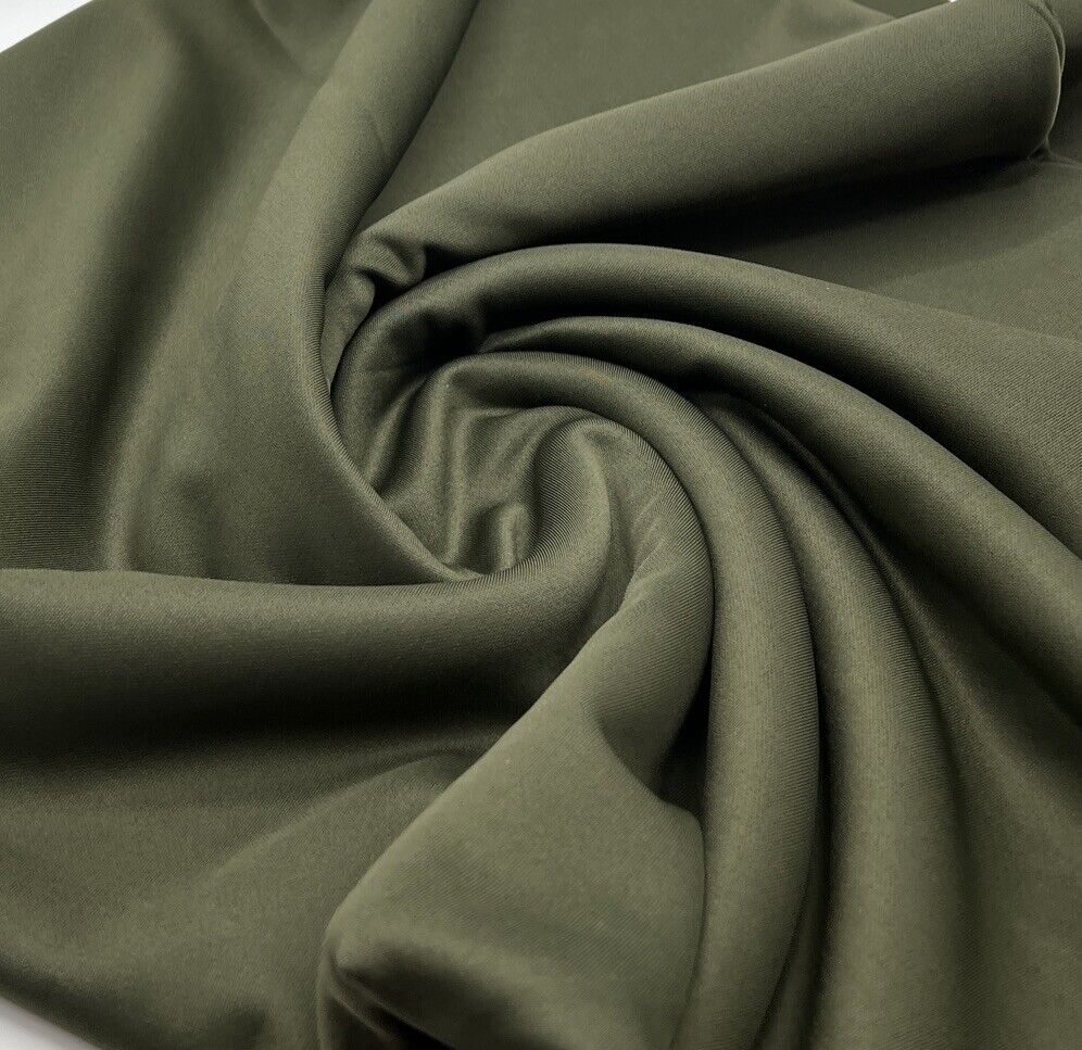 Dark Khaki Plain Scuba 4 Way Stretch Smooth Jersey Fabric