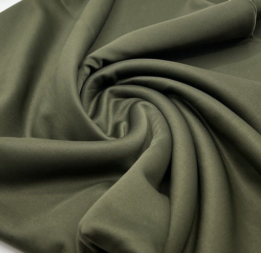 Dark Khaki Plain Scuba 4 Way Stretch Smooth Jersey Fabric