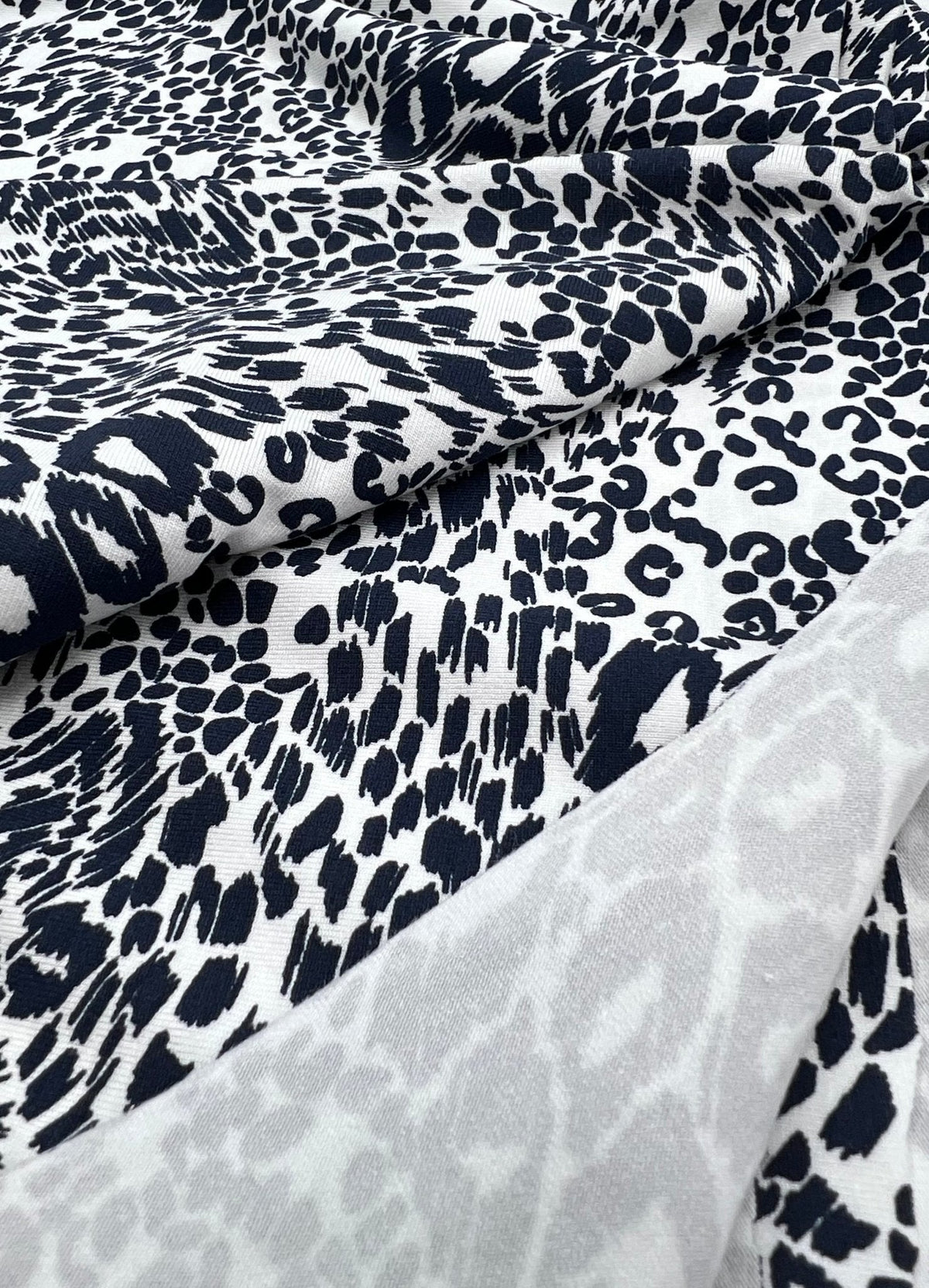 Dark Navy Animal Print Viscose Elastane Fabric