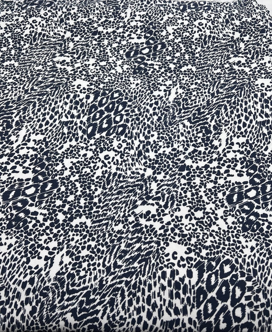 Dark Navy Animal Print Viscose Elastane Fabric