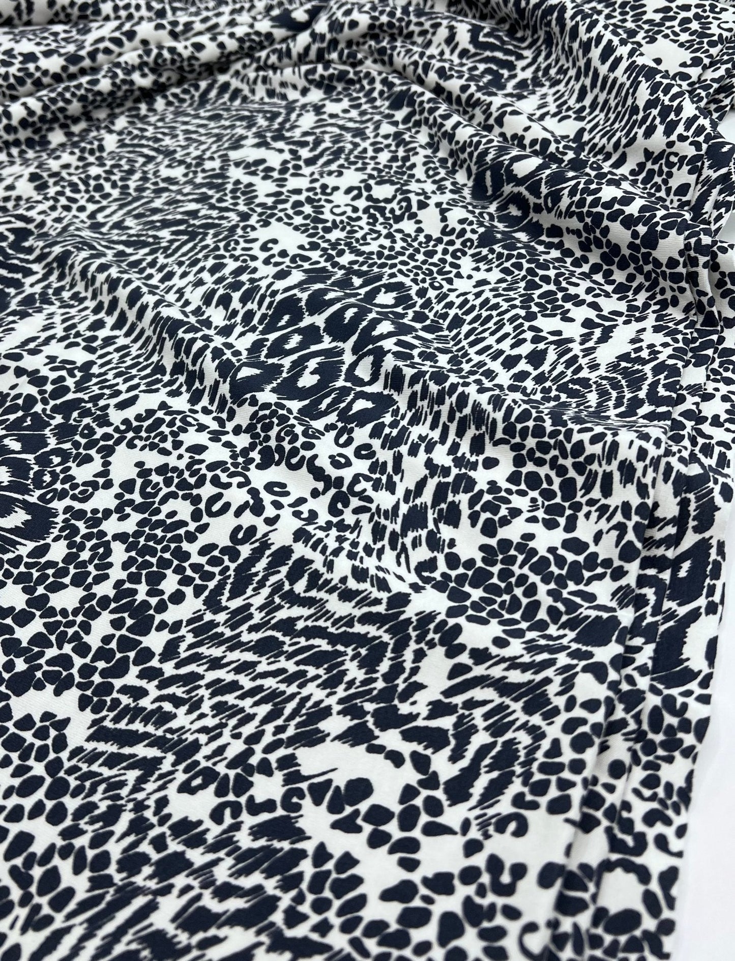 Dark Navy Animal Print Viscose Elastane Fabric
