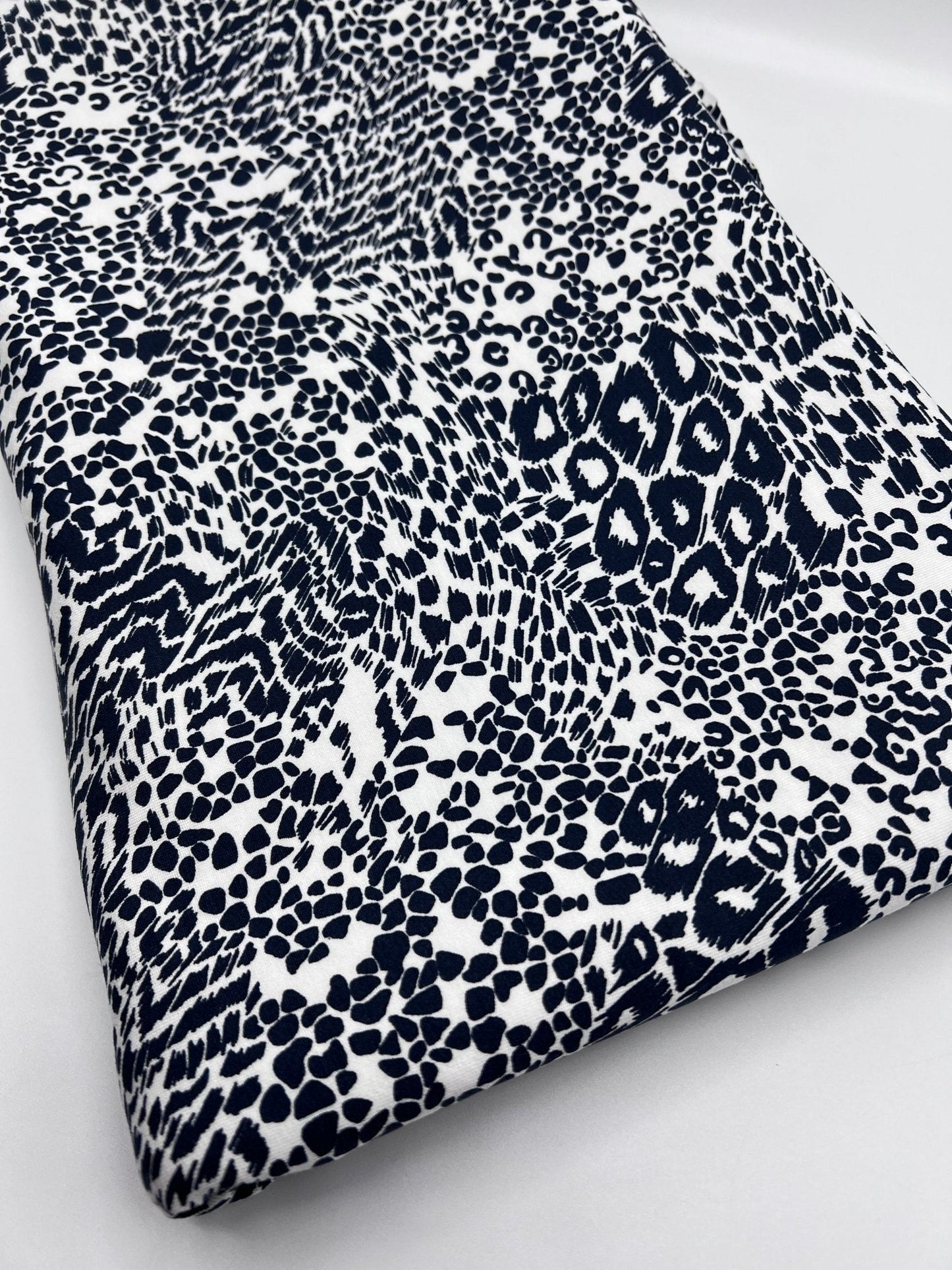 Dark Navy Animal Print Viscose Elastane Fabric