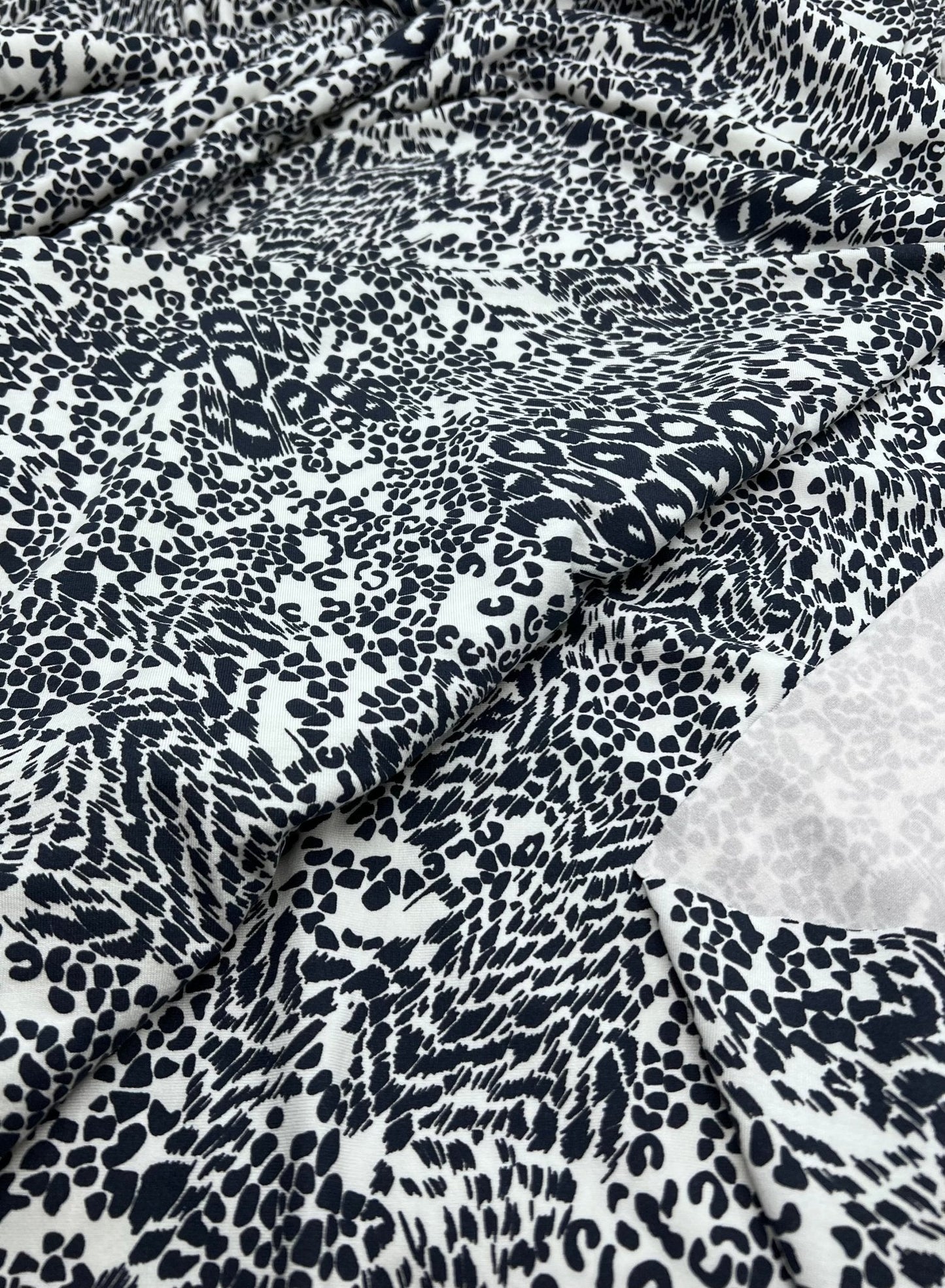 Dark Navy Animal Print Viscose Elastane Fabric