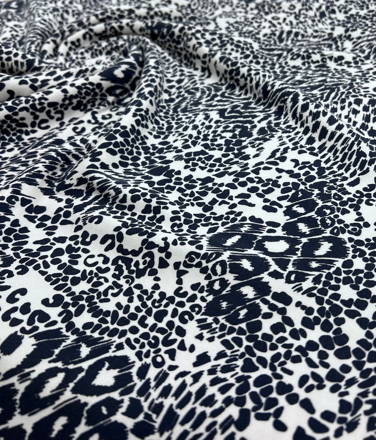 Dark Navy Animal Print Viscose Elastane Fabric
