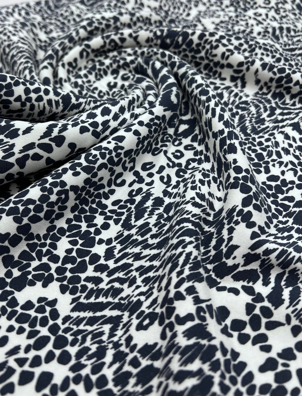 Dark Navy Animal Print Viscose Elastane Fabric