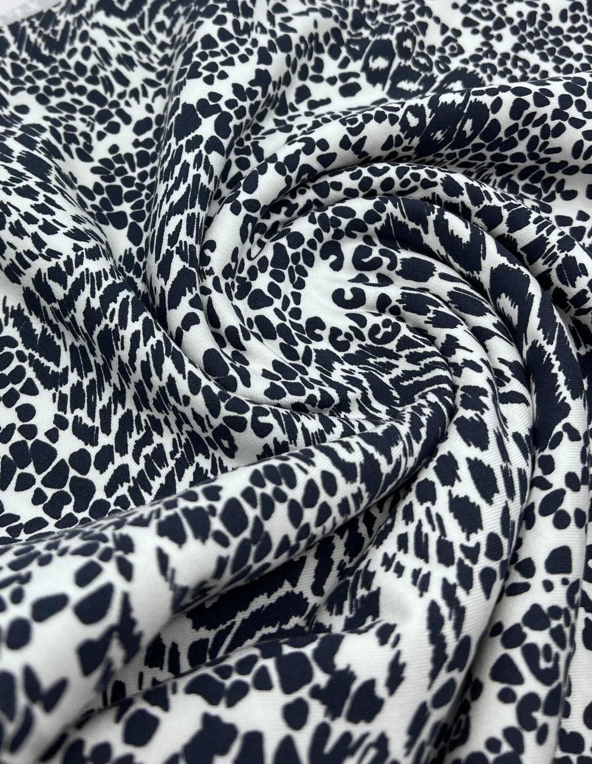 Dark Navy Animal Print Viscose Elastane Fabric