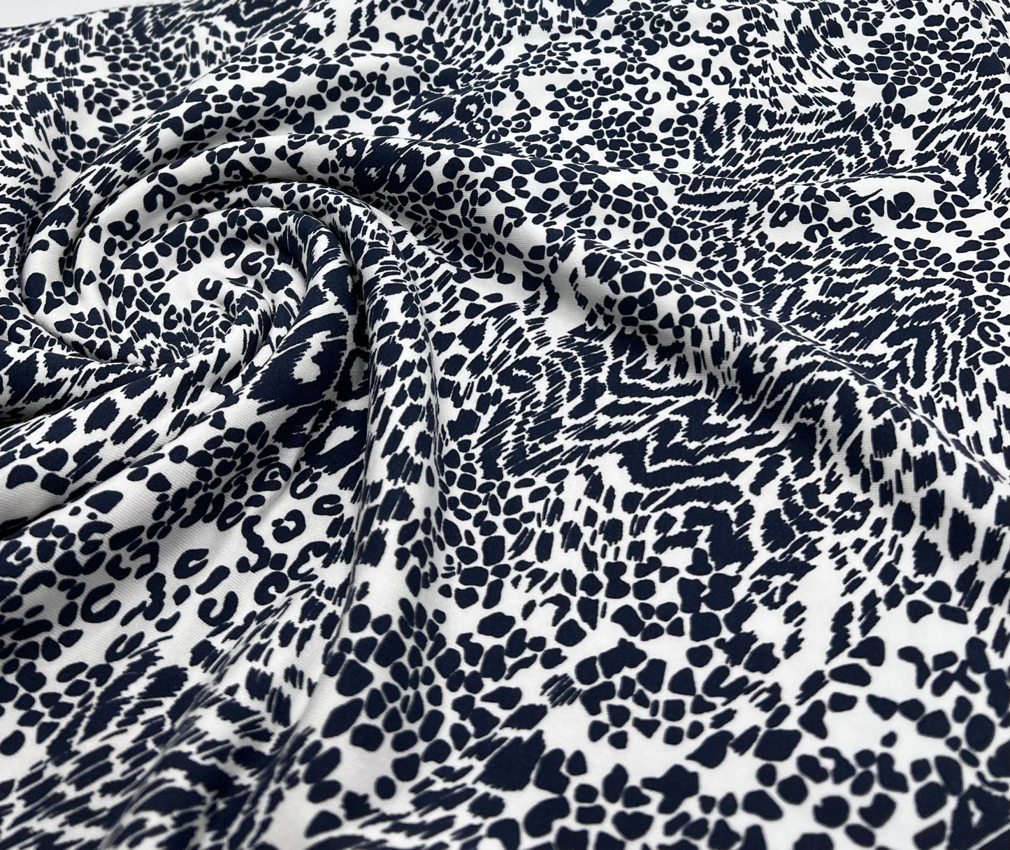 Dark Navy Animal Print Viscose Elastane Fabric