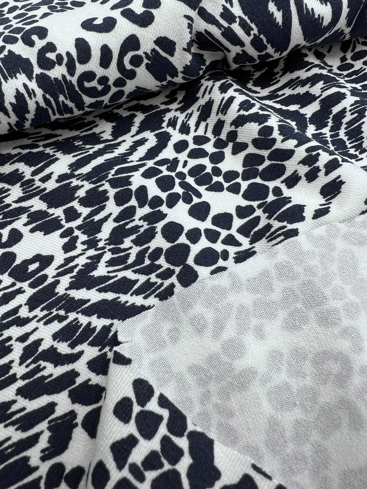 Dark Navy Animal Print Viscose Elastane Fabric