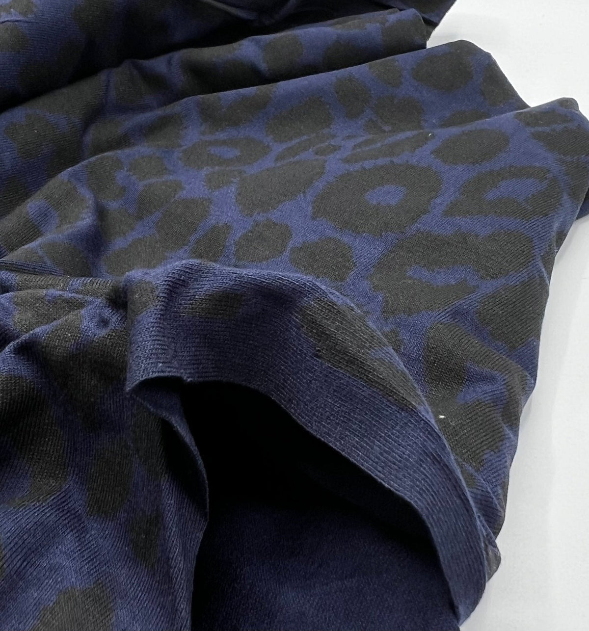 Dark Navy Leopard Print Viscose Elastane Fabric