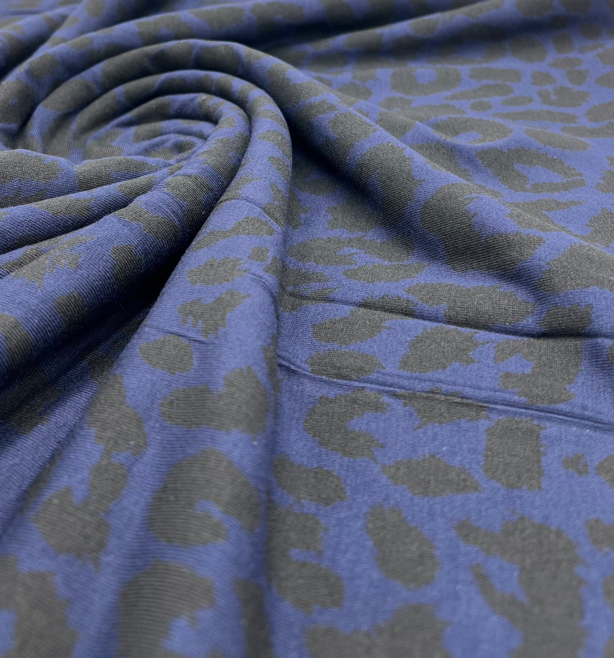 Dark Navy Leopard Print Viscose Elastane Fabric