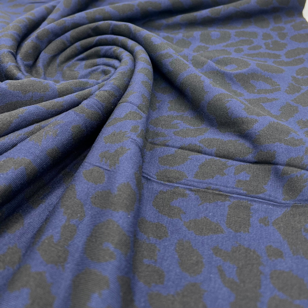 Dark Navy Leopard Print Viscose Elastane Fabric