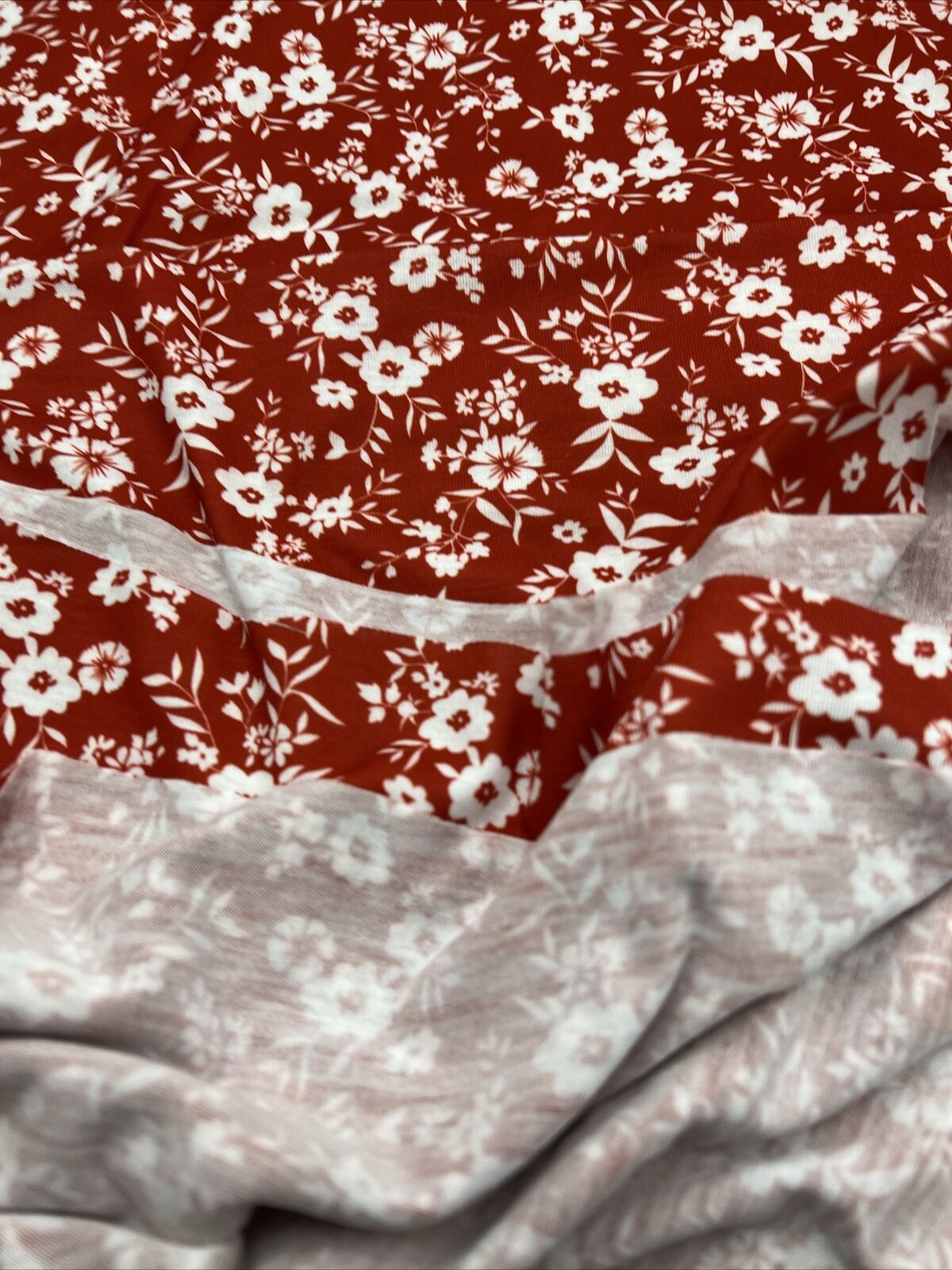 Dark Red Ditsy Floral Print Spun Poly Stretch Fabric