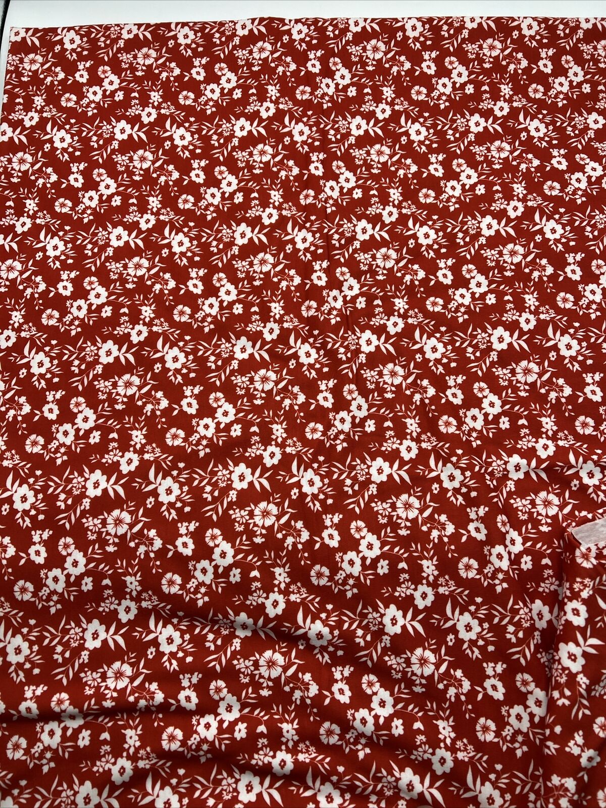 Dark Red Ditsy Floral Print Spun Poly Stretch Fabric