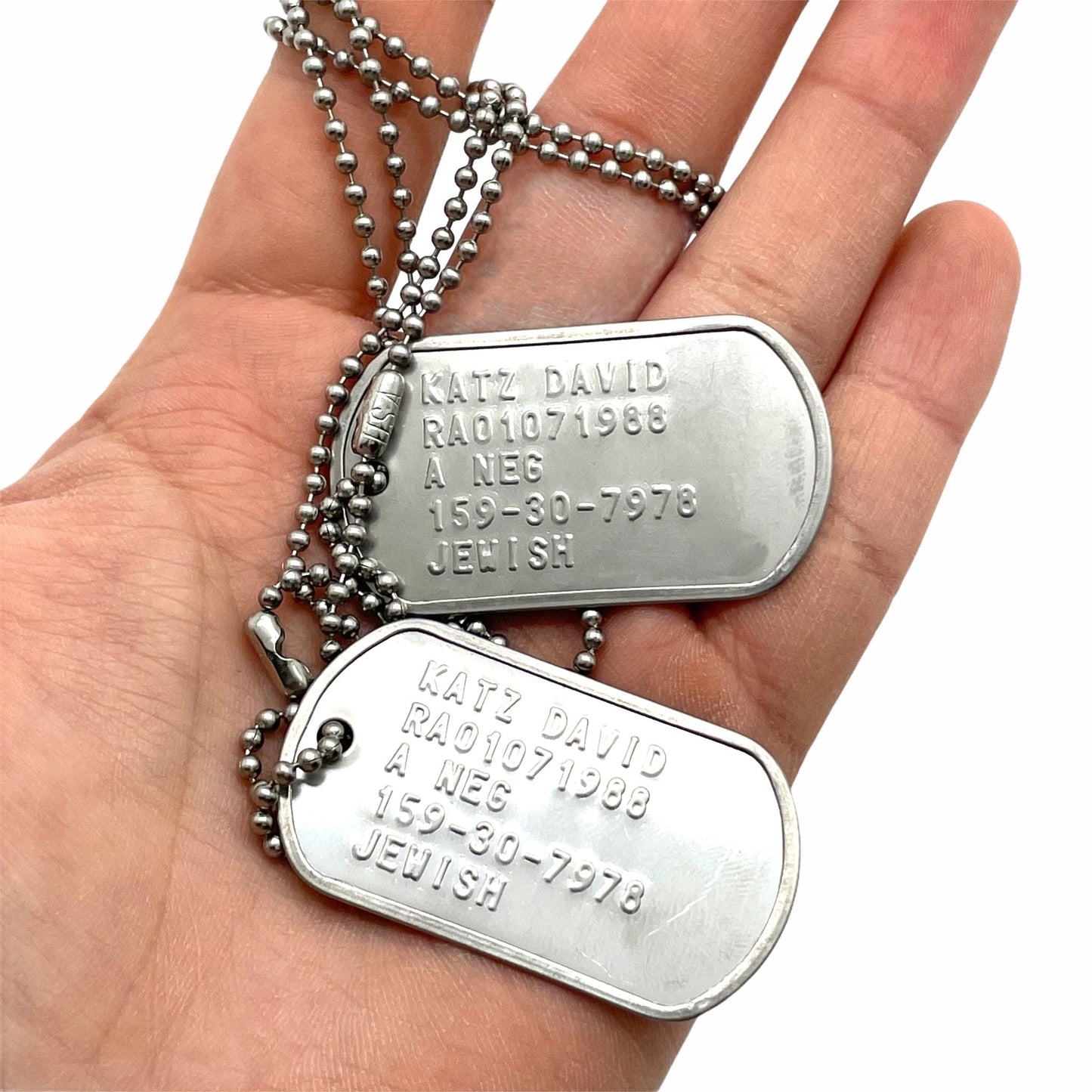 David “Dave” Joseph Katz Umbrella Academy Military Dog Tags Prop Replica - Stainless Steel - Chains&Silencers Included