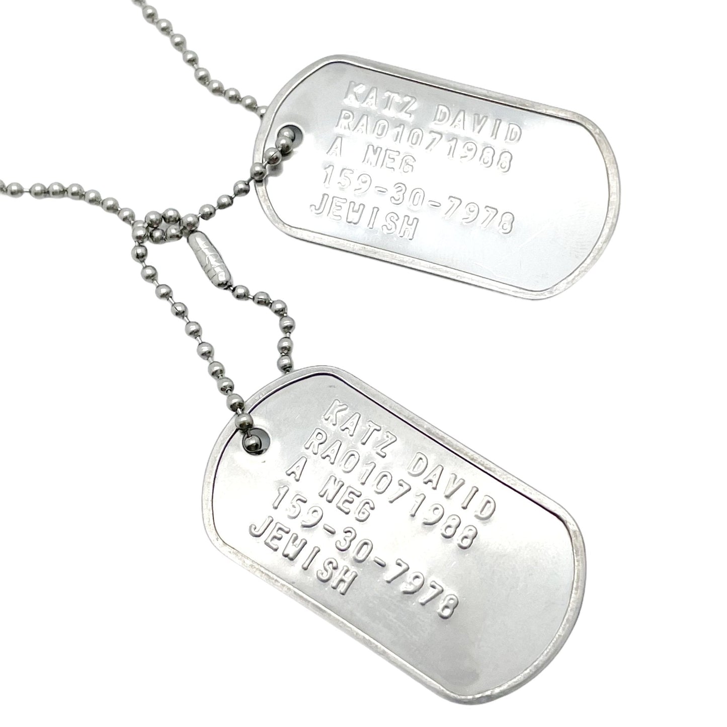 David “Dave” Joseph Katz Umbrella Academy Military Dog Tags Prop Replica - Stainless Steel - Chains&Silencers Included