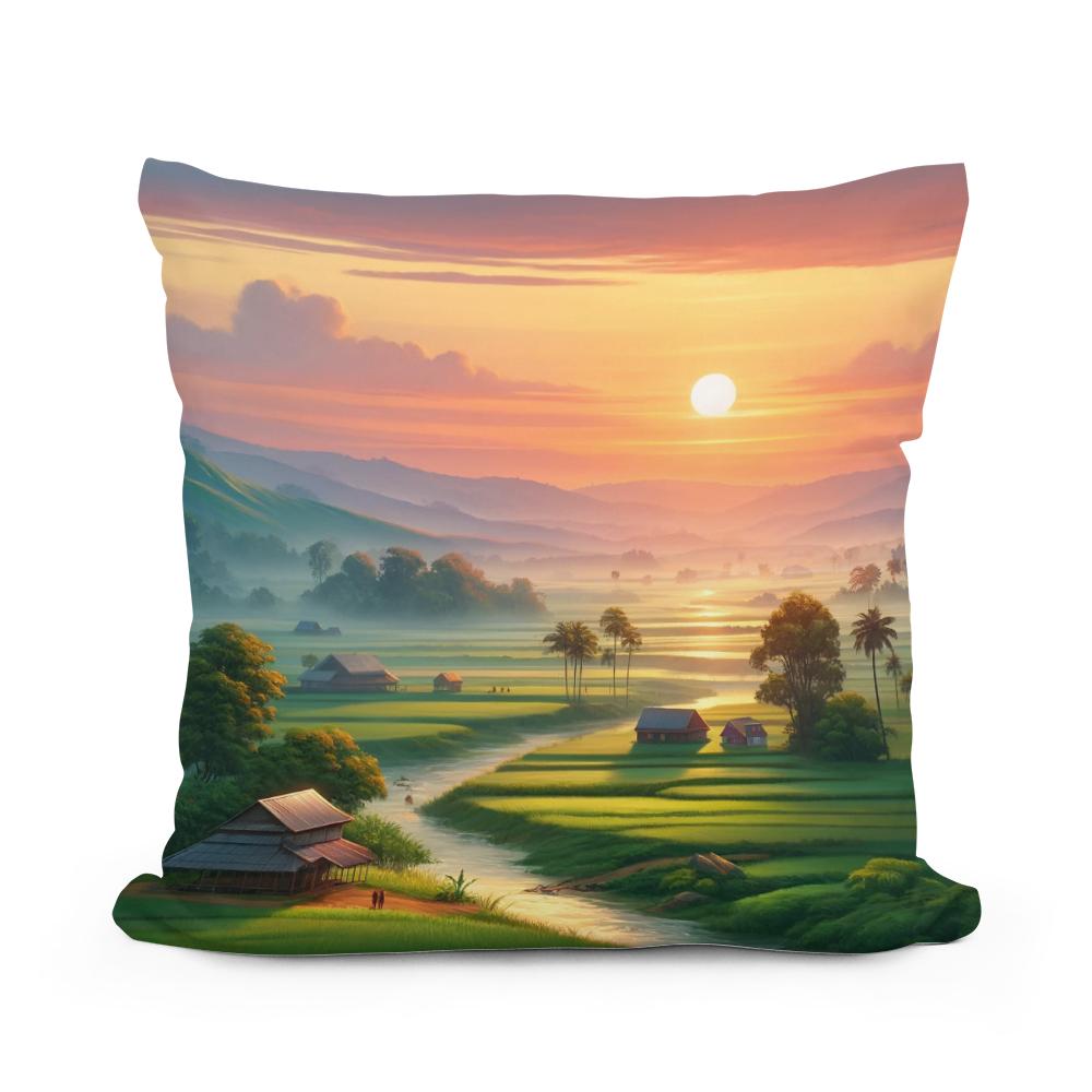 Dawn in Bangladesh Cotton Cushion