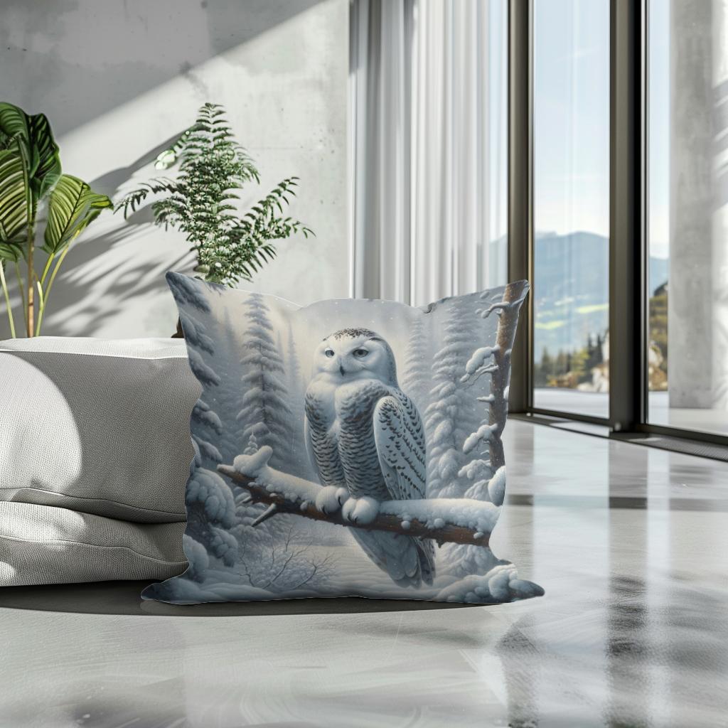 Winter Owl Solitude Cotton Cushion
