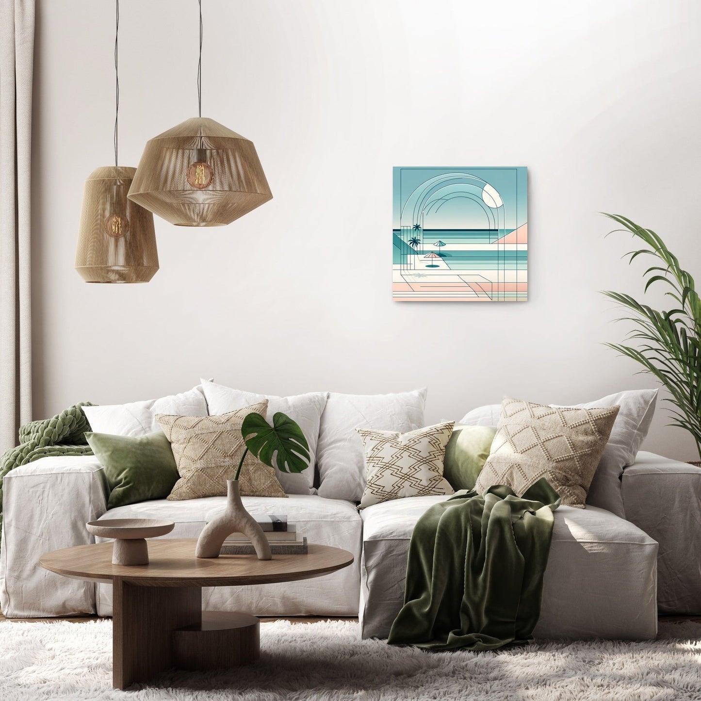 Pastel Shores: A Geometric Seaside Canvas