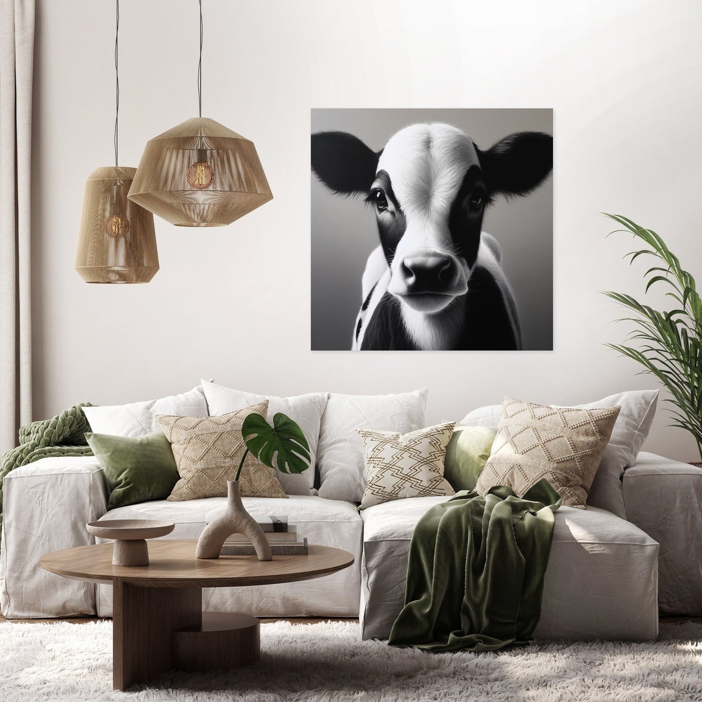 Monochromatic Serenity Cow Canvas