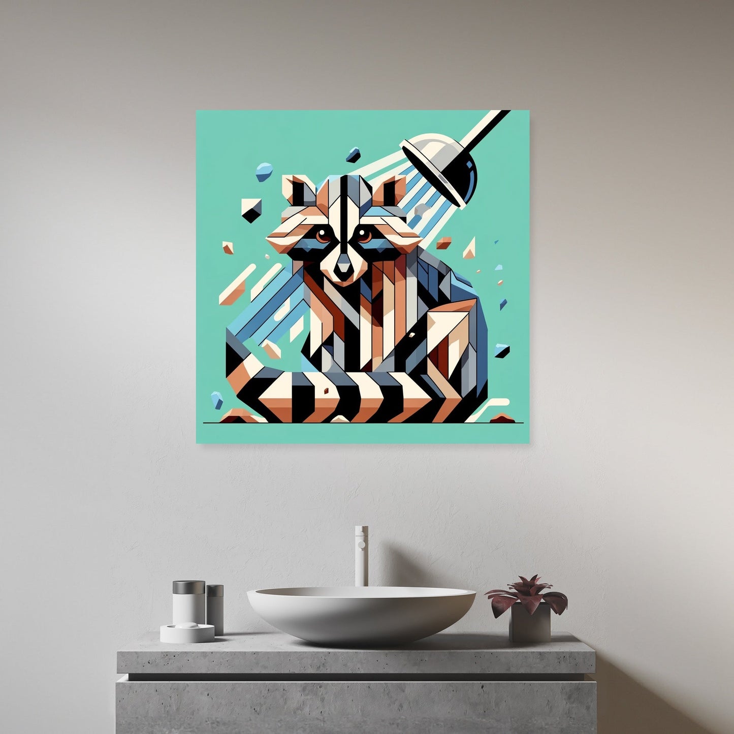 Cubist Raccoon Shower Canvas