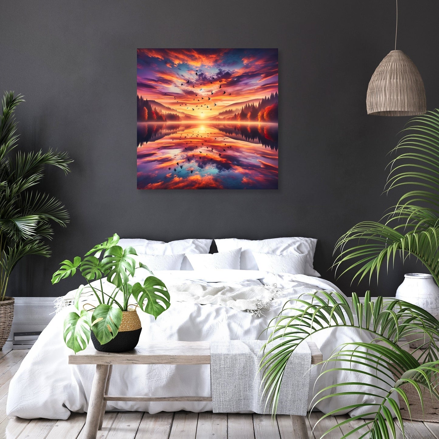 Autumn Lake Sunset Canvas