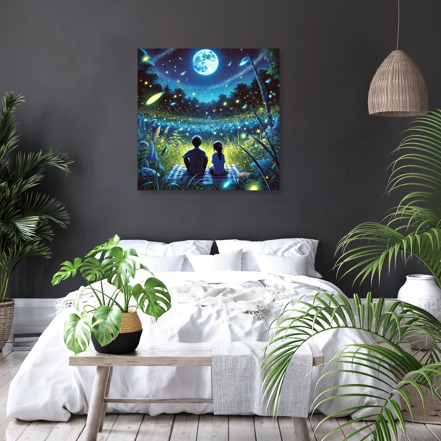 Firefly Meadow Night Canvas