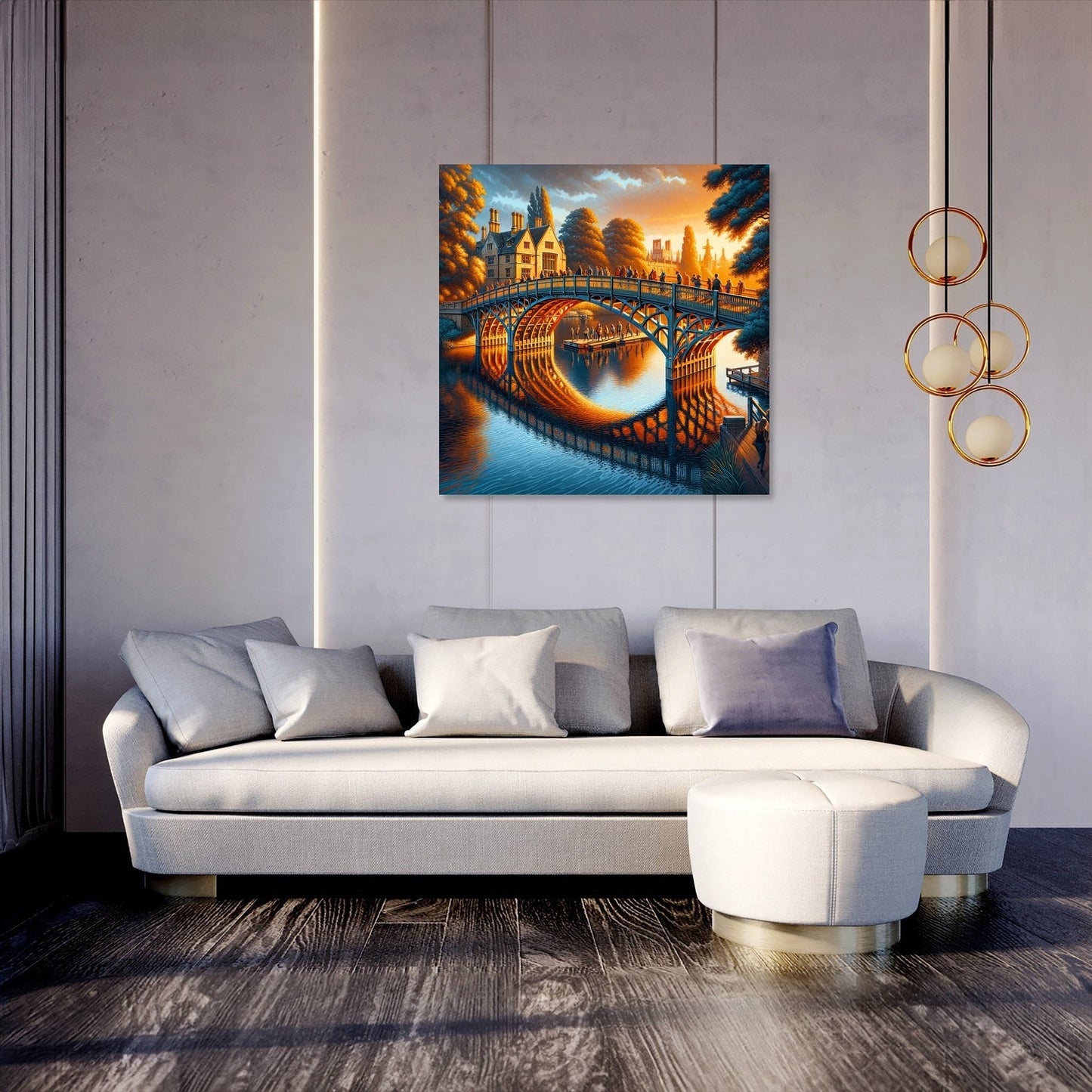 Cambridge Sunset Serenity at Mathematical Bridge Canvas