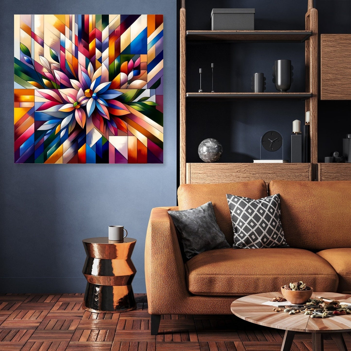 Geometric Floral Fusion Canvas