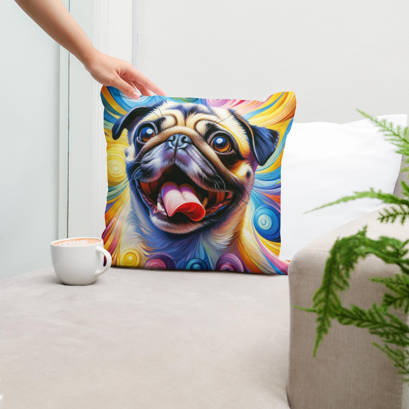Jubilant Pug Frolic Cotton Cushion