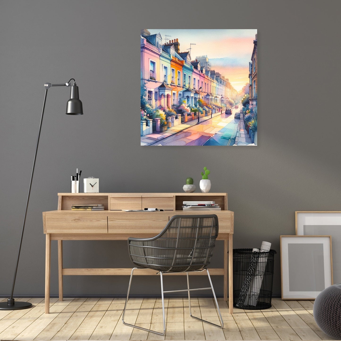 London Notting Hill Morning Watercolor Canvas