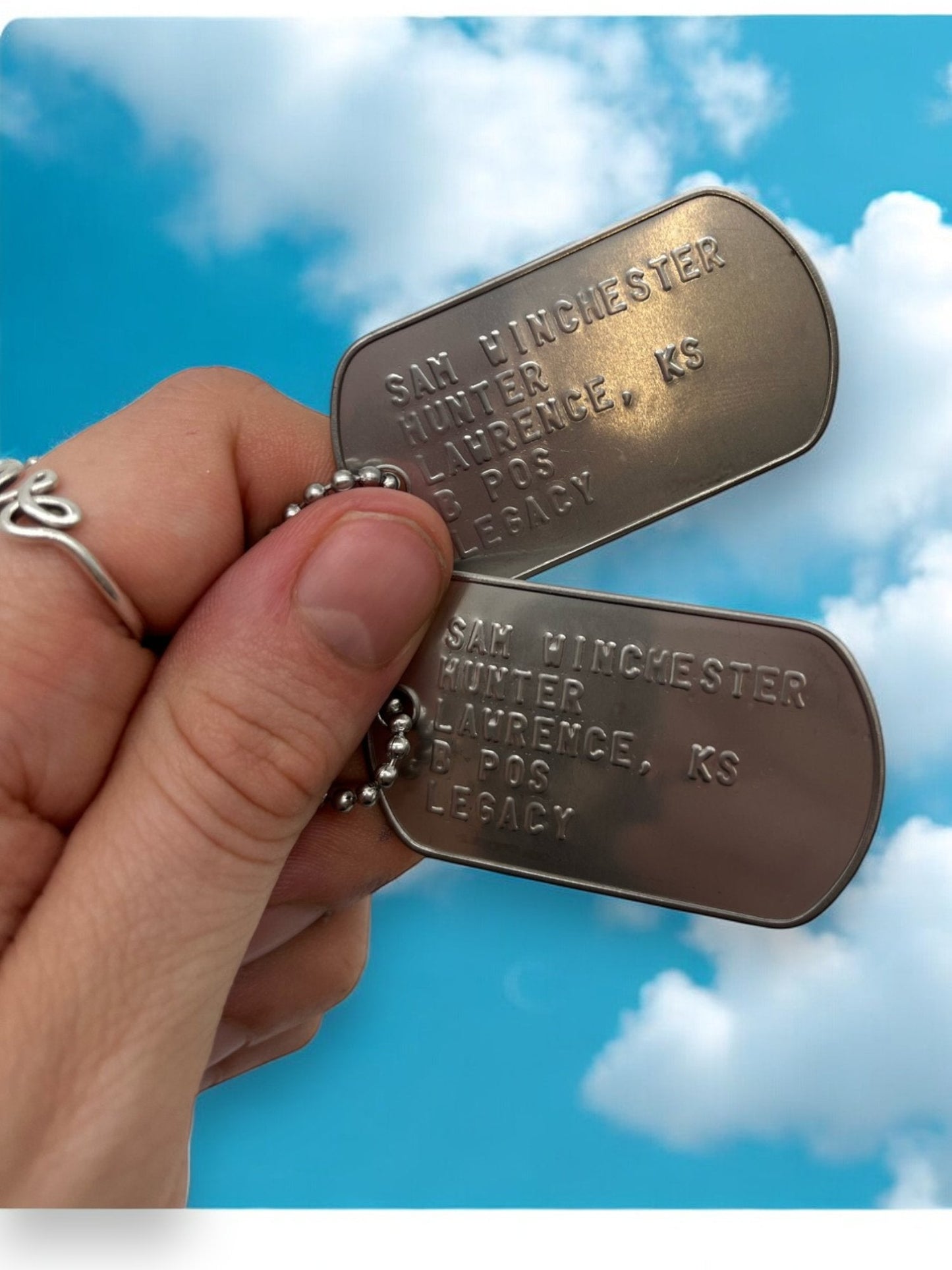 'DEAN WINCHESTER' Military Dog Tags - Cosplay Costume Prop Replica - Stainless Steel Chains Included (Copy)