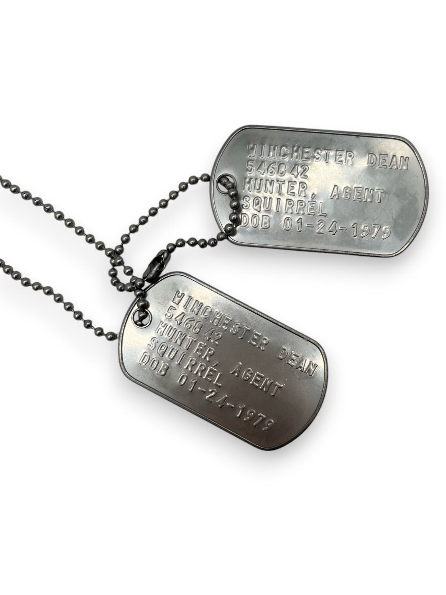 'DEAN WINCHESTER' Military Dog Tags - Cosplay Costume Prop Replica - Stainless Steel Chains Included (Copy)