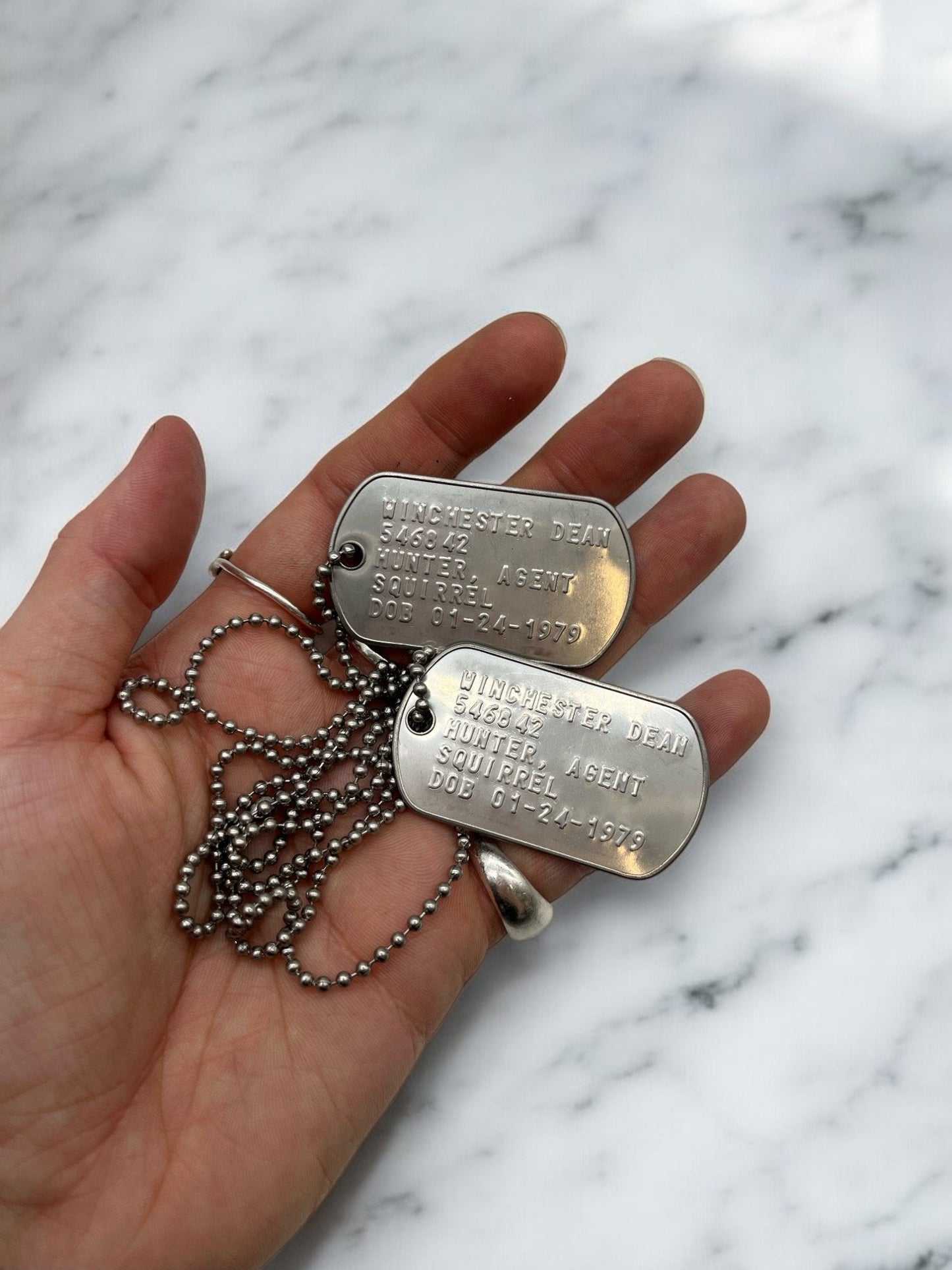 'DEAN WINCHESTER' Military Dog Tags - Cosplay Costume Prop Replica - Stainless Steel Chains Included (Copy)