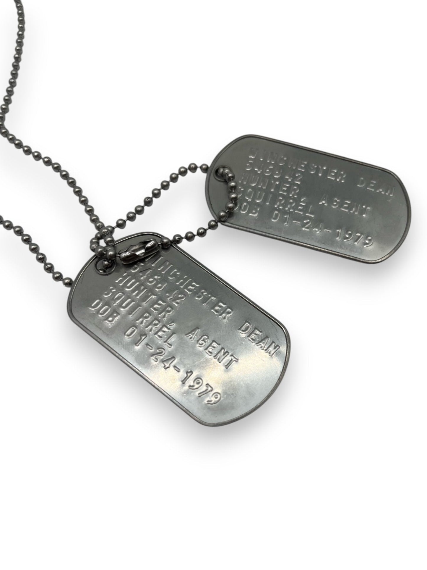 'DEAN WINCHESTER' Military Dog Tags - Cosplay Costume Prop Replica - Stainless Steel Chains Included (Copy)