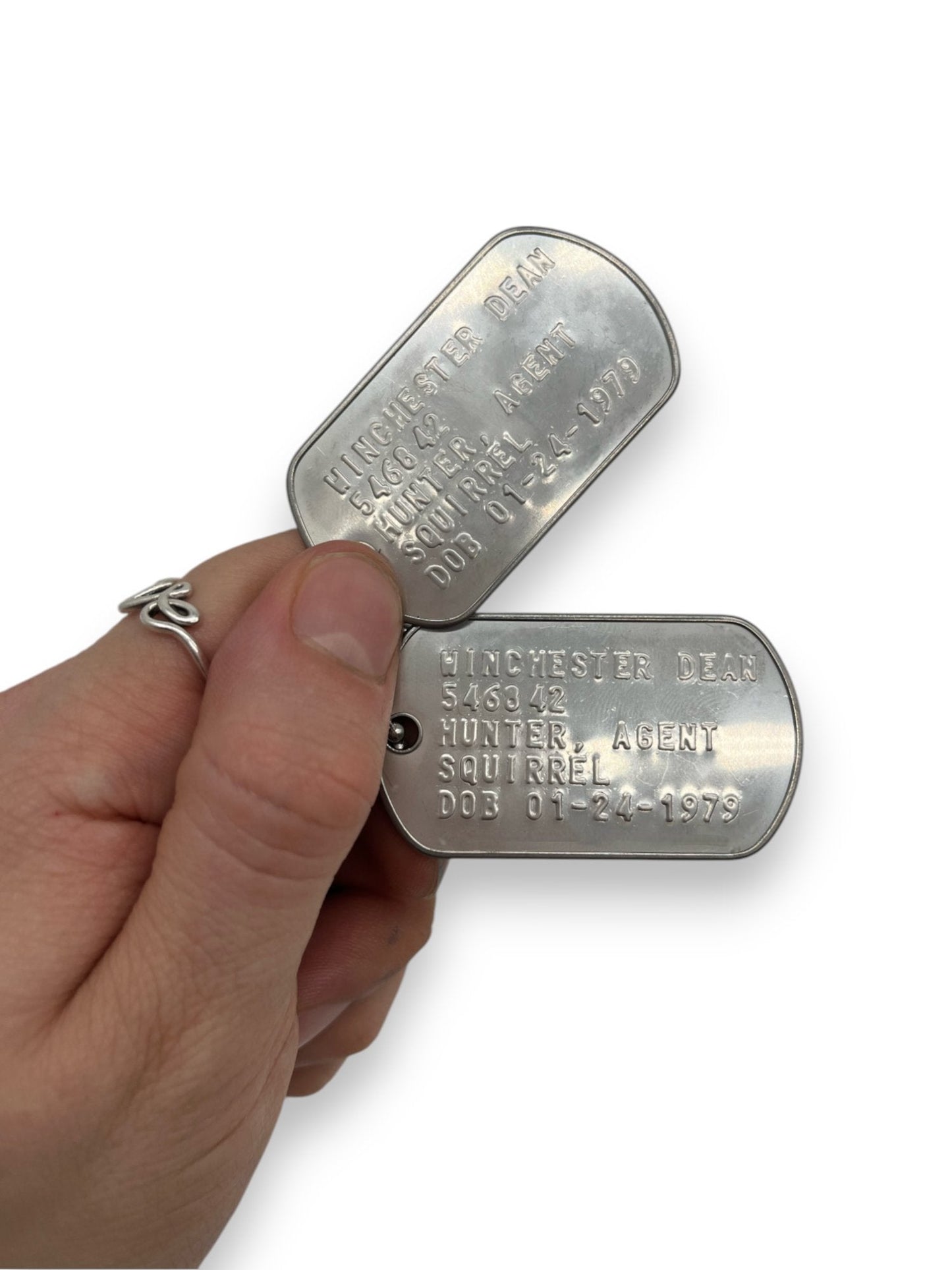 'DEAN WINCHESTER' Military Dog Tags - Cosplay Costume Prop Replica - Stainless Steel Chains Included (Copy)
