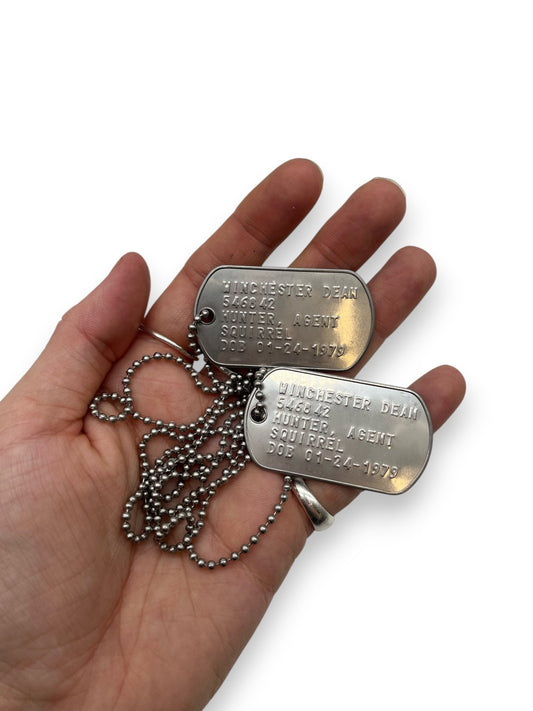 'DEAN WINCHESTER' Military Dog Tags - Cosplay Costume Prop Replica - Stainless Steel Chains Included (Copy)