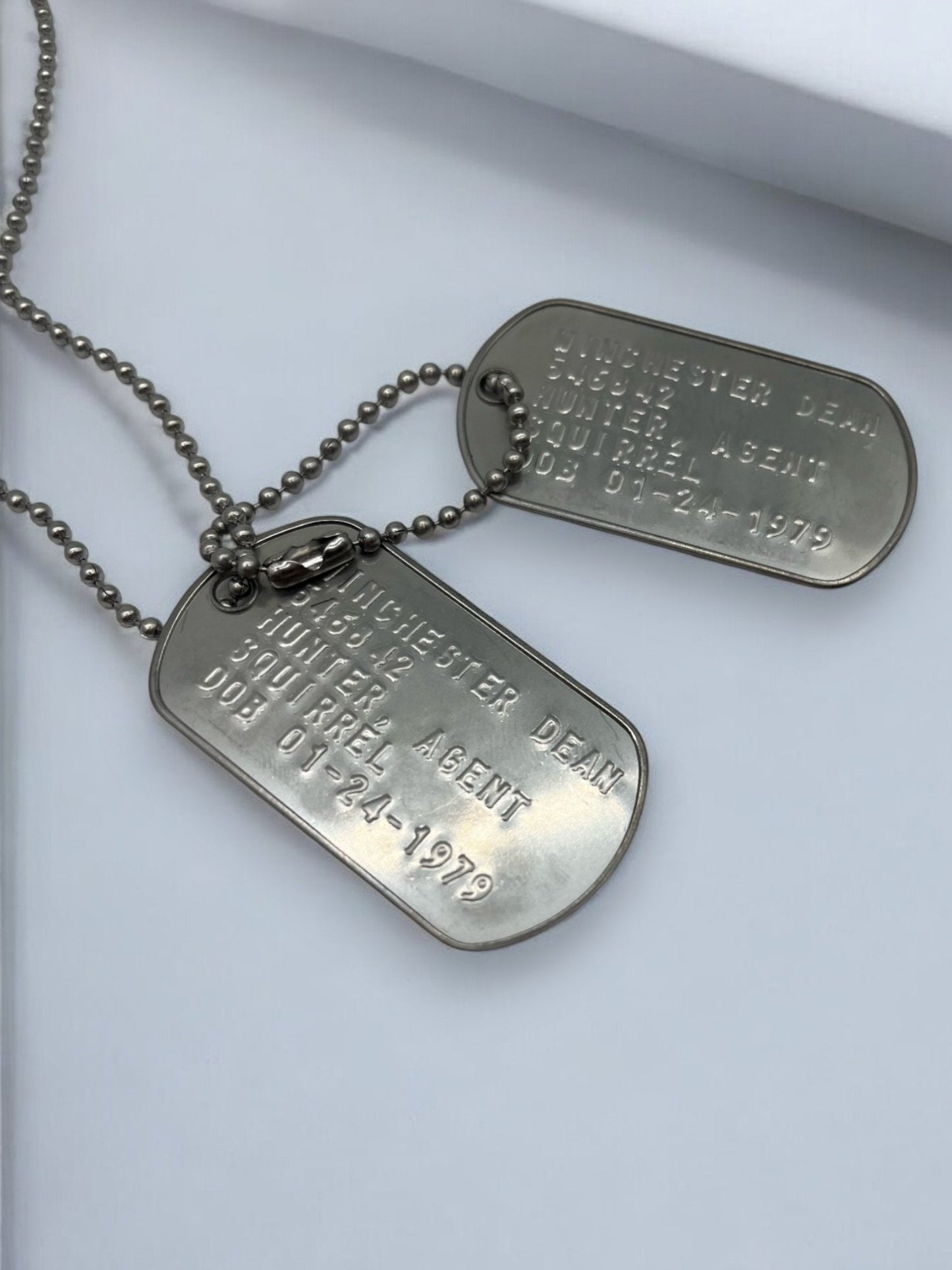 'DEAN WINCHESTER' Military Dog Tags - Cosplay Costume Prop Replica - Stainless Steel Chains Included (Copy)