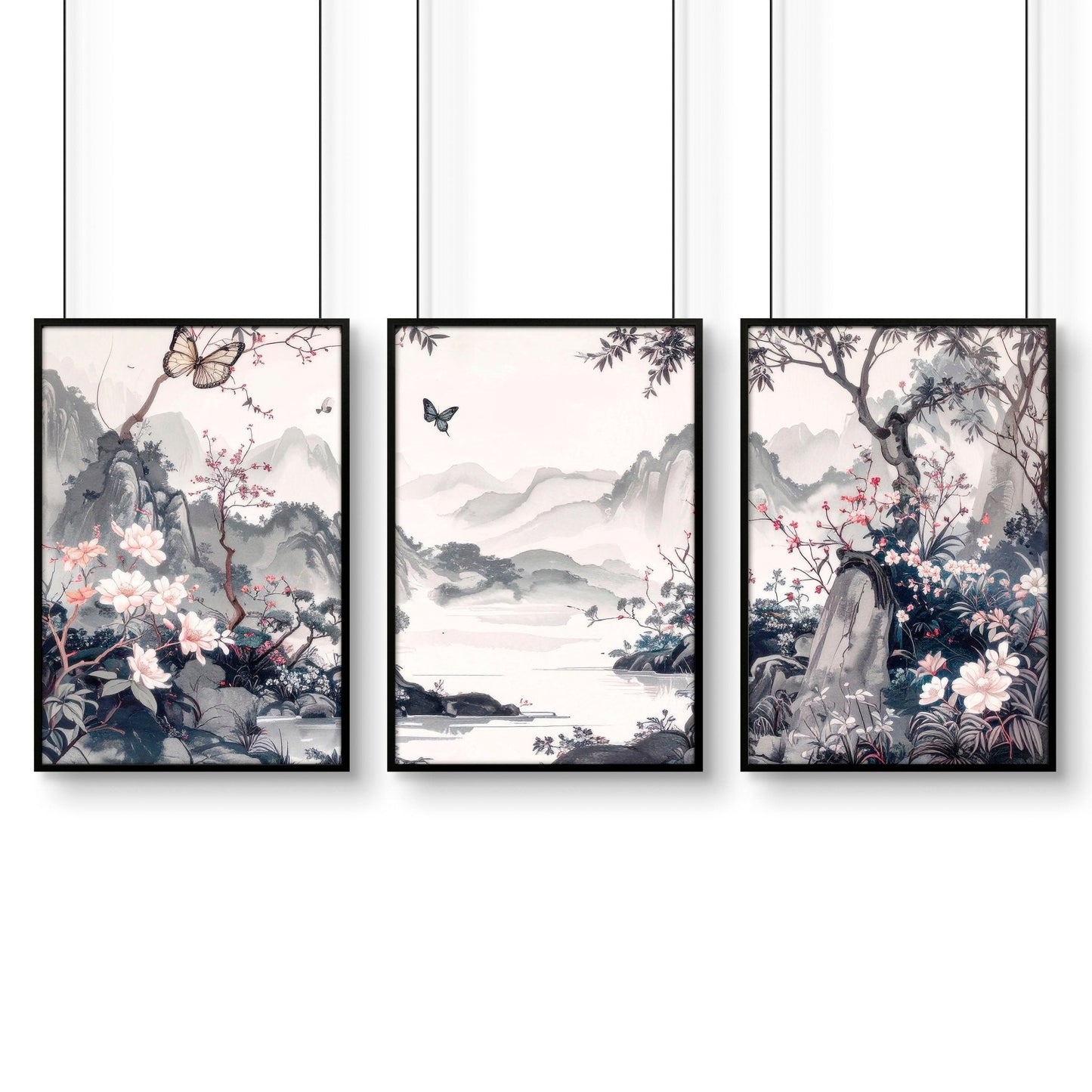 Decorating Bedroom Walls | Set of 3 Chinoiserie Wall art Prints