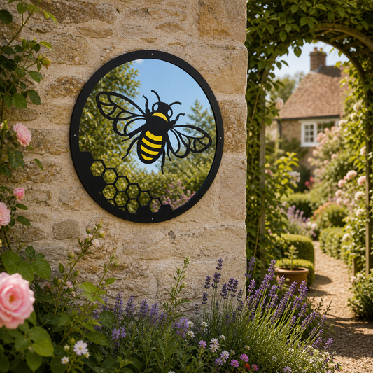SunCatcher Garden Mirror Round Yellow Honey Bee Range of Sizes