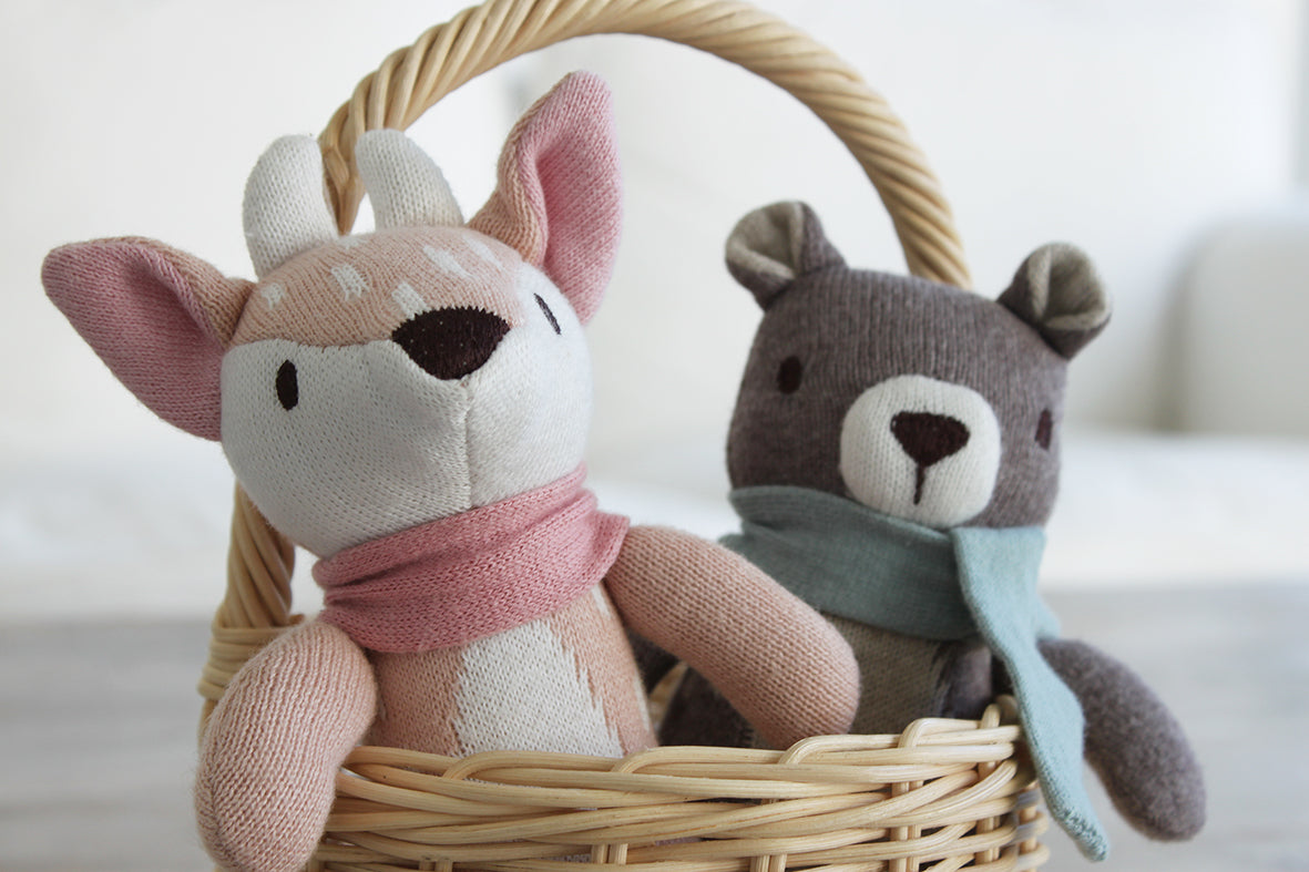 Knitted Animal Set + Gift Box (Bear, Deer, Hare)