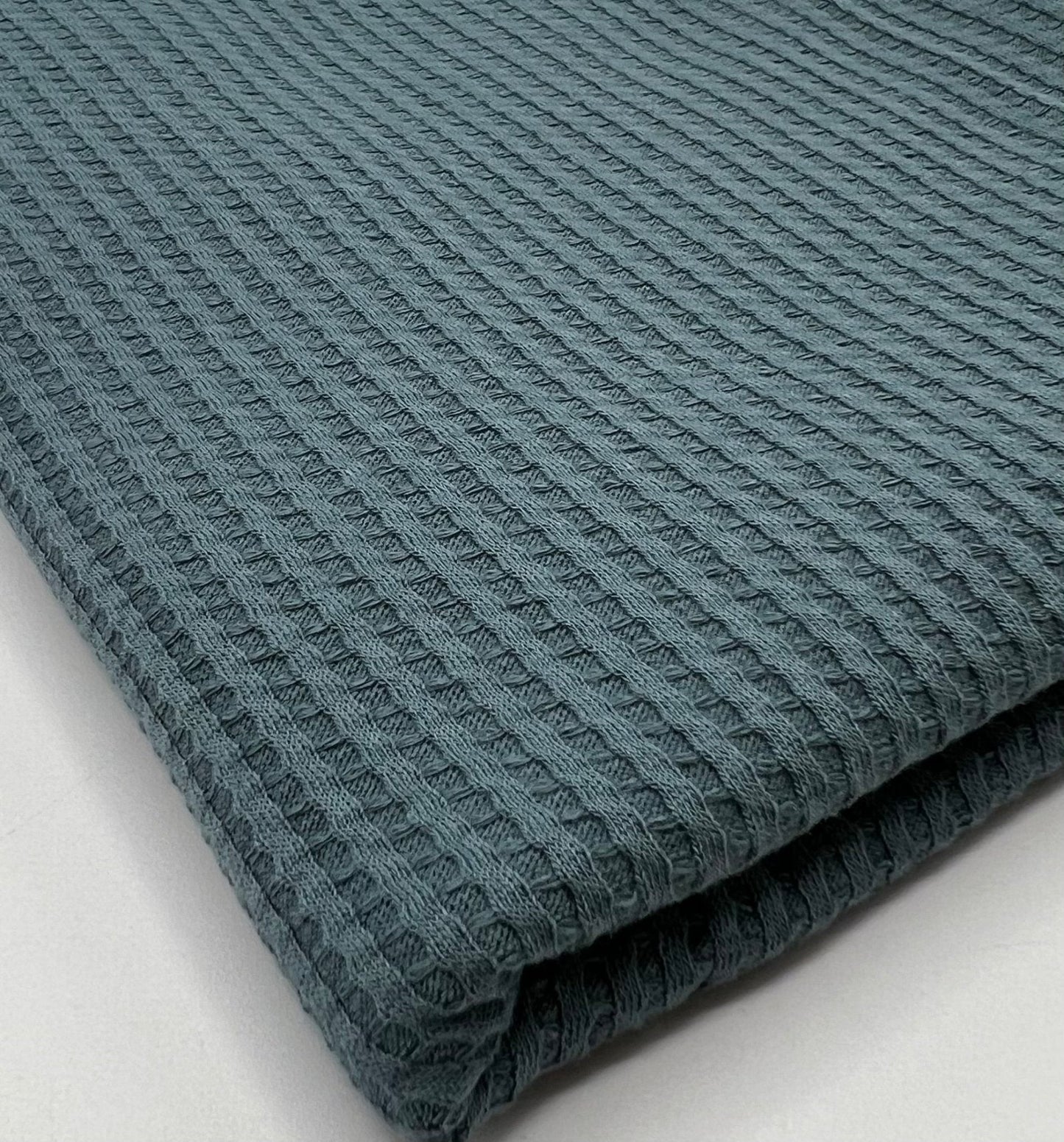 Denim Blue Cotton Soft Waffle Jersey Fabric 210 GSM 4 Way Stretch