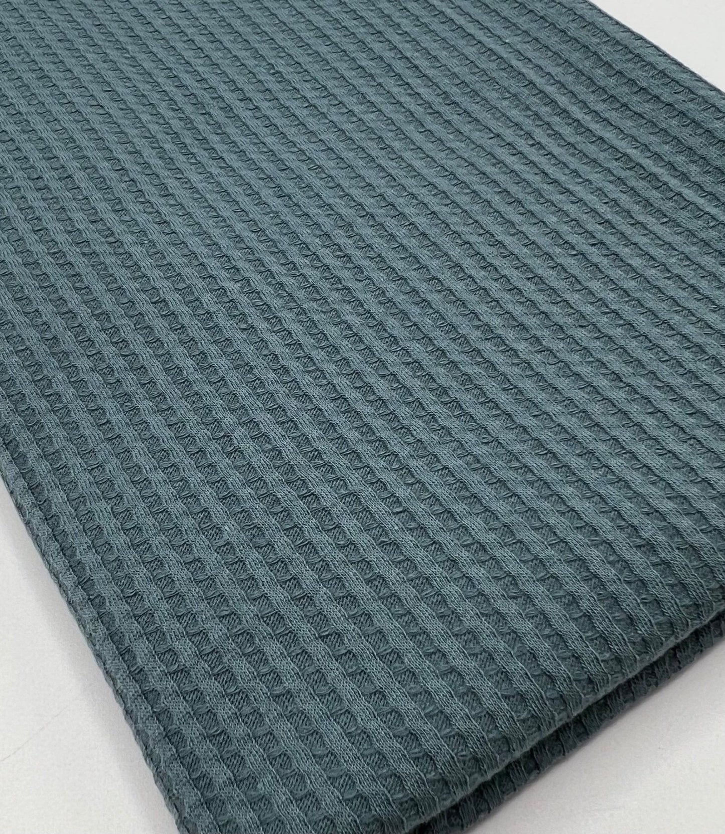 Denim Blue Cotton Soft Waffle Jersey Fabric 210 GSM 4 Way Stretch