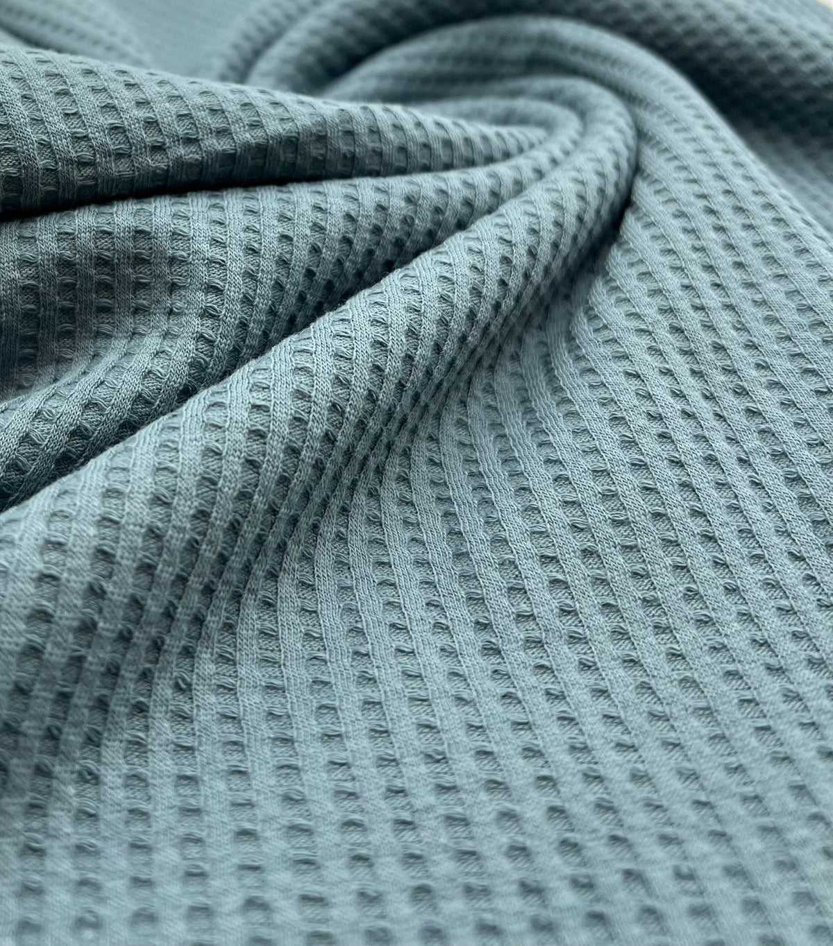 Denim Blue Cotton Soft Waffle Jersey Fabric 210 GSM 4 Way Stretch